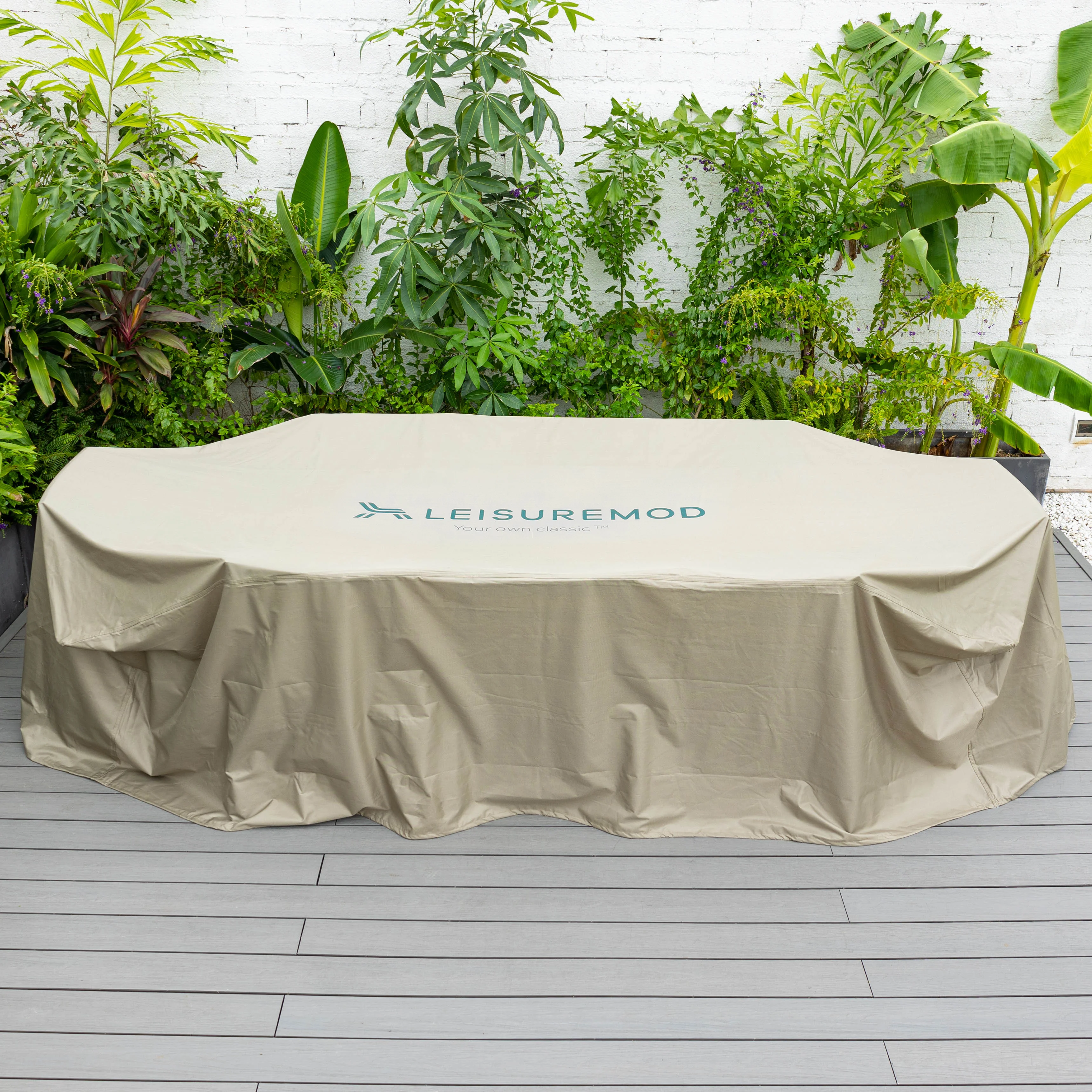 Mid-Century Modern Chelsea Rectangular Outdoor Rain Cover for 87" Patio Dining Table and Chairs Set in Brown