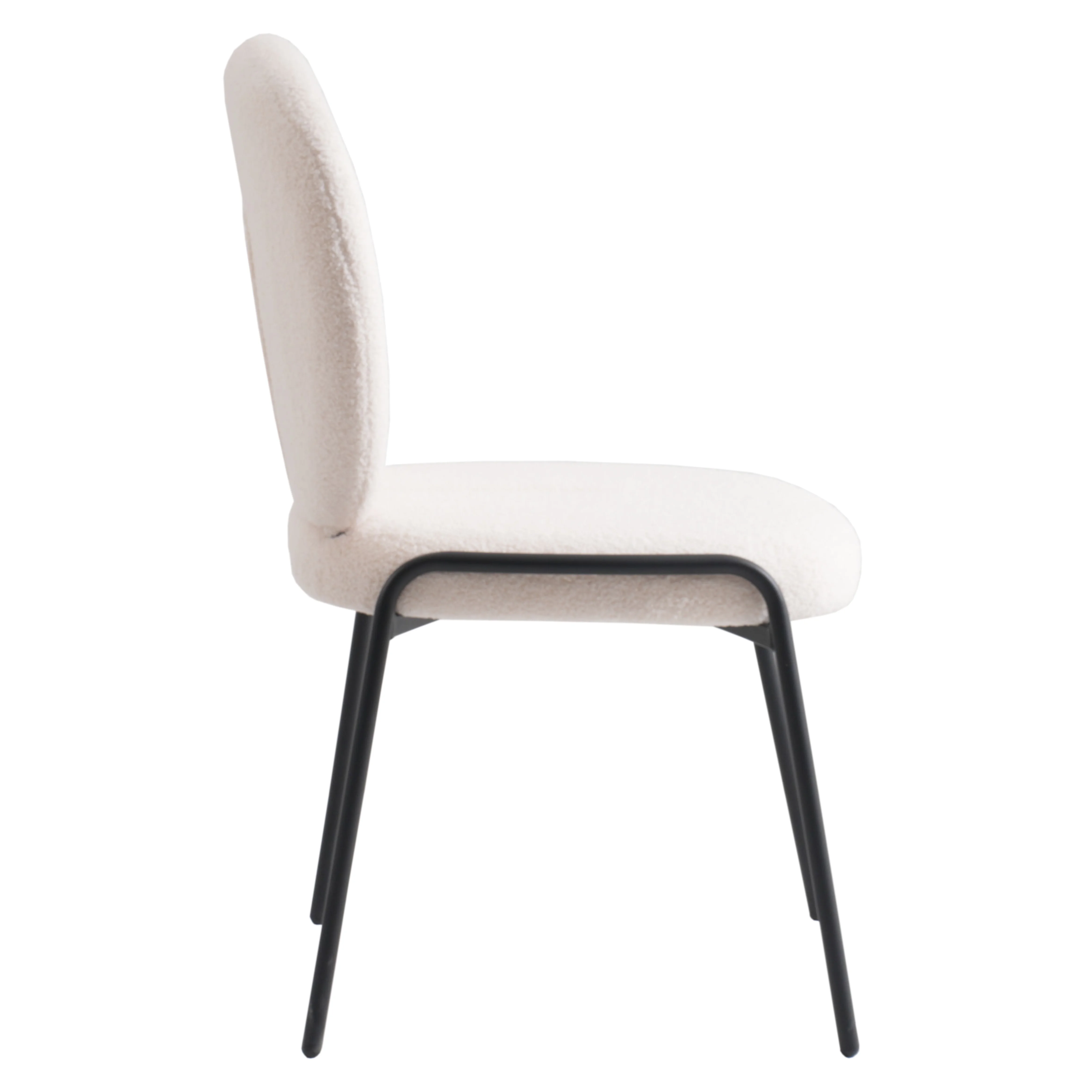 Celestial Mid-Century Modern Boucle Dining Side Chair with Black Powder Coated Iron Frame, White