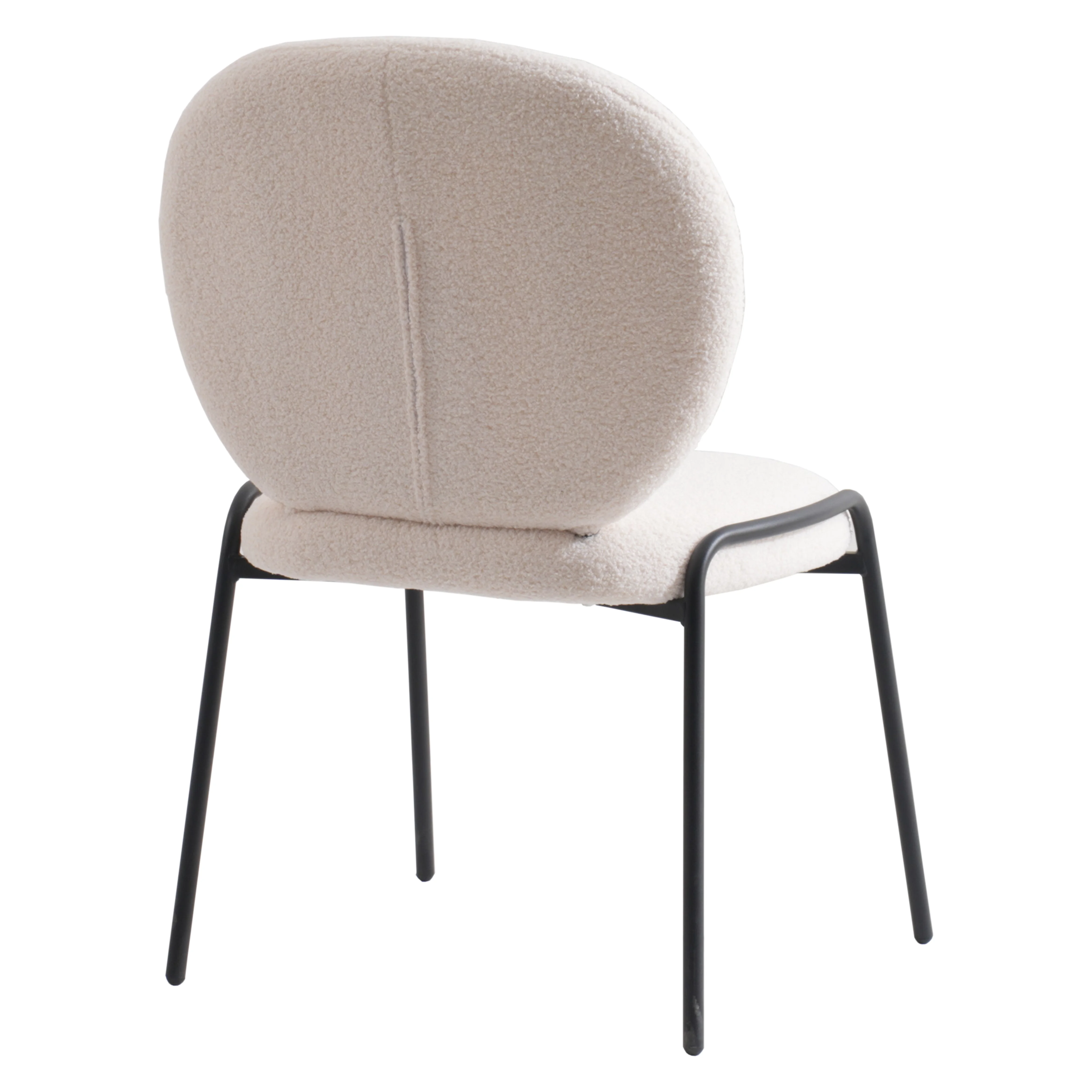 Celestial Mid-Century Modern Boucle Dining Side Chair with Black Powder Coated Iron Frame, White