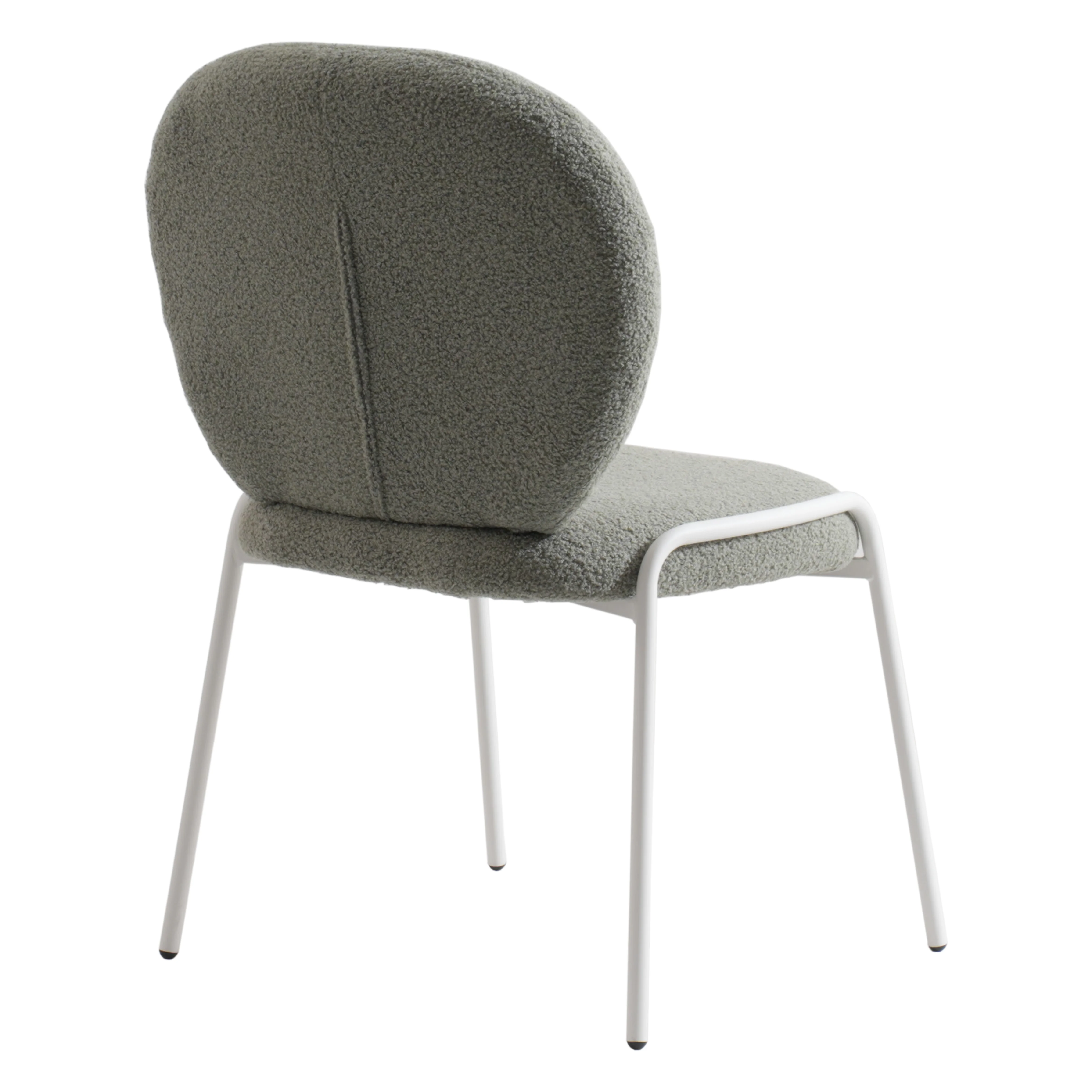 Mid-Century Modern Boucle Dining Chair with White Frame, Green