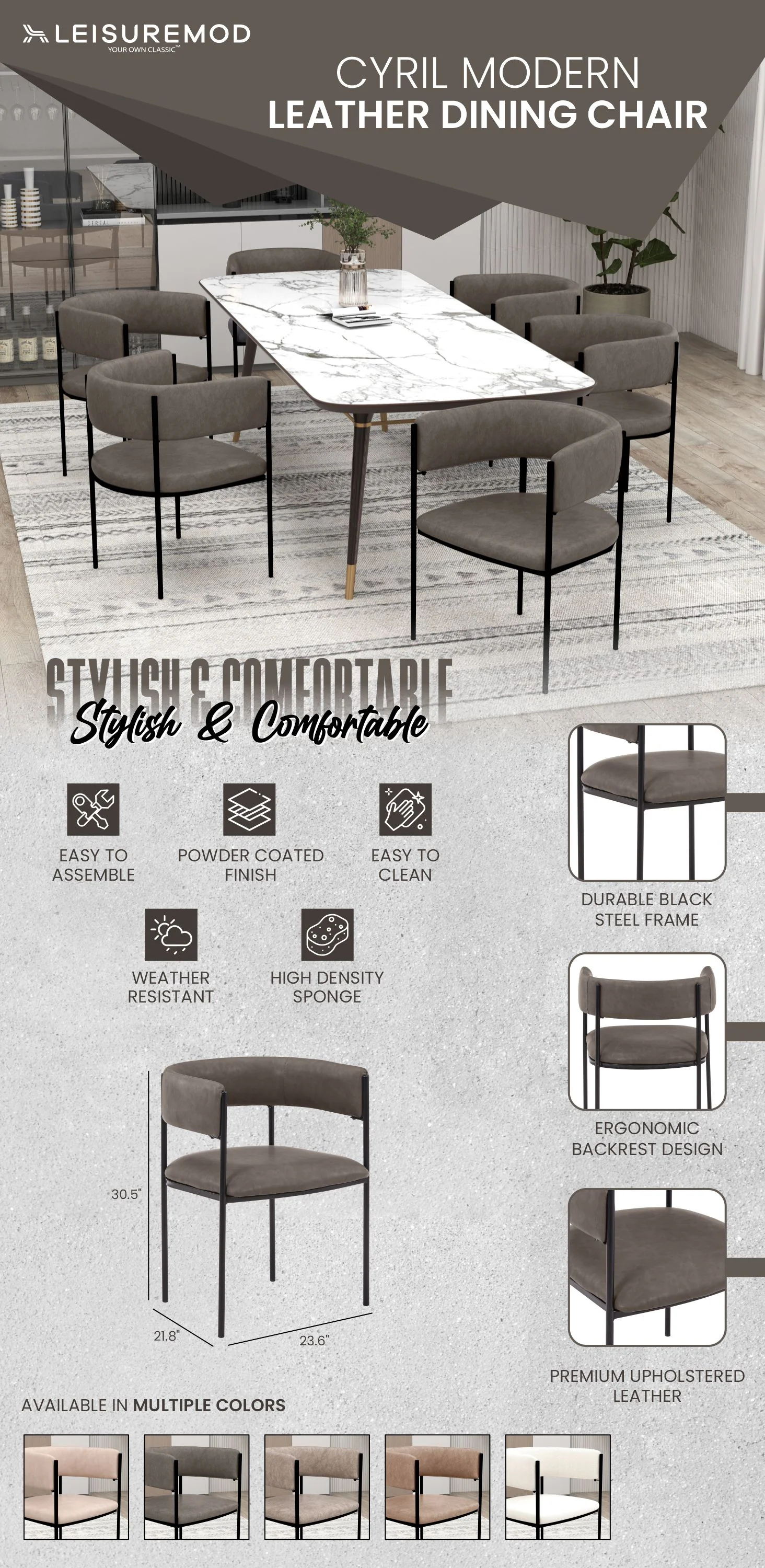 Cyril Collection Modern Chair in Charcoal