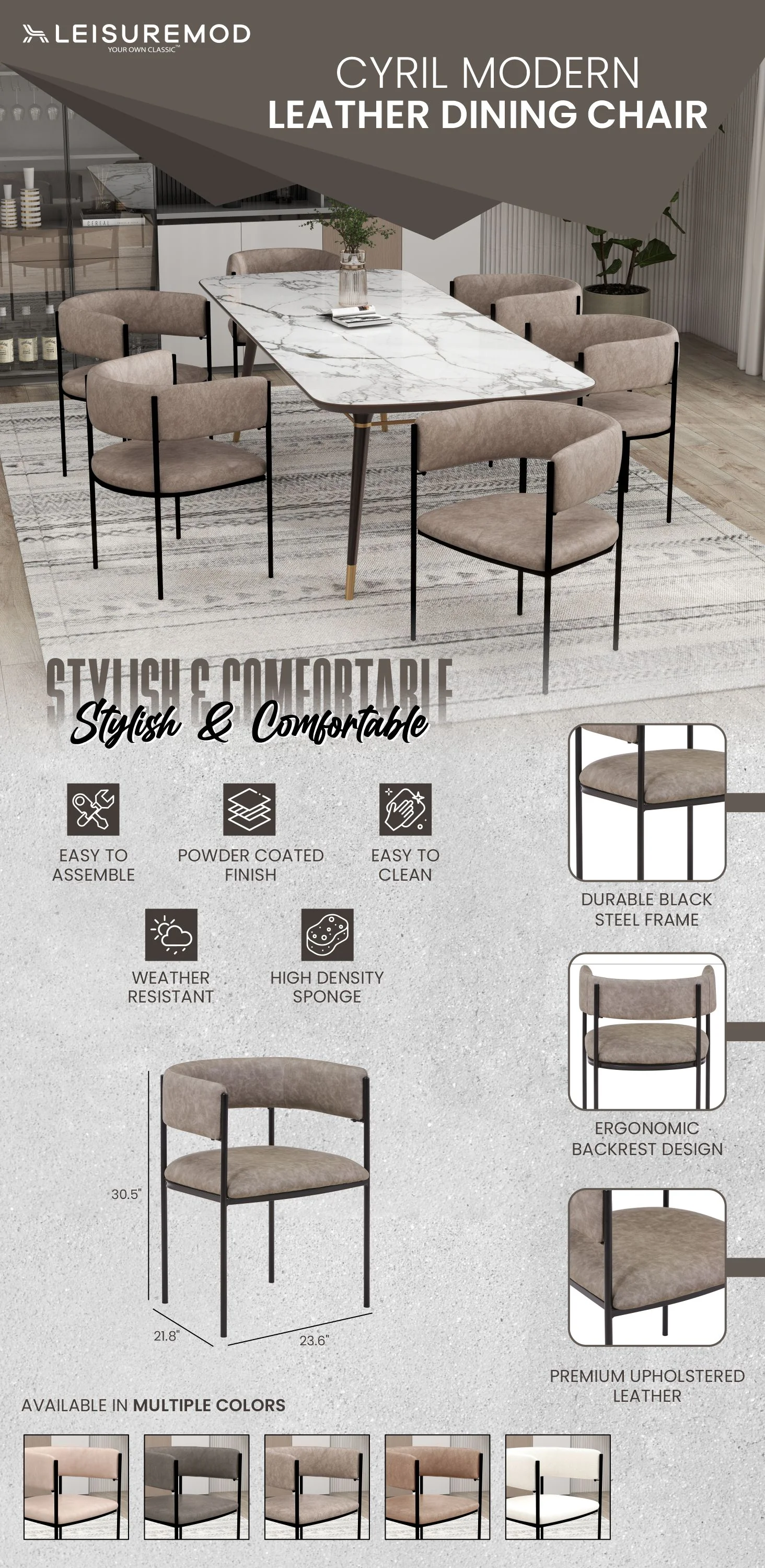 Cyril Collection Modern Chair in Aged Grey Set of 2