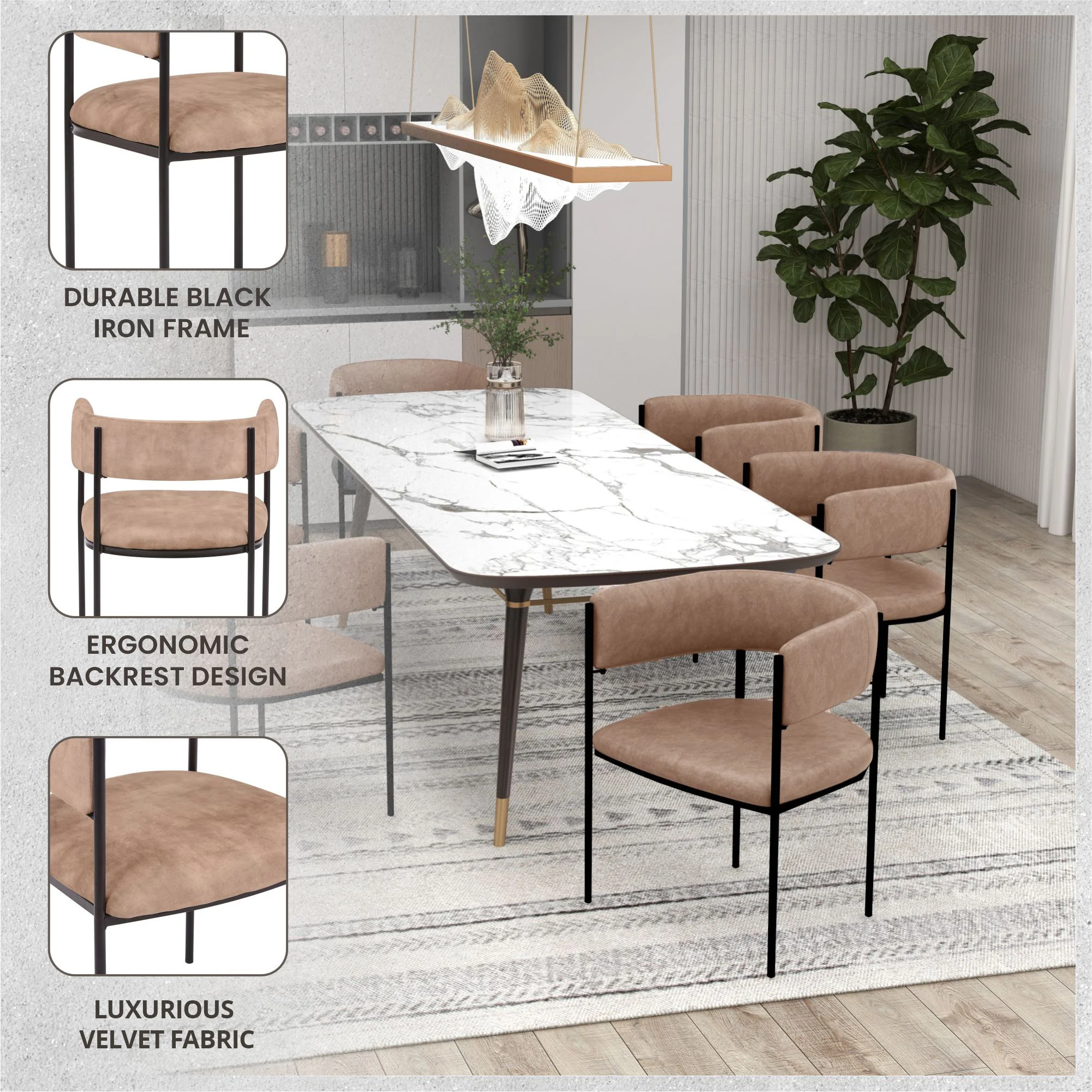 Cyril Collection Modern Chair in Light Brown Velvet Set of 2