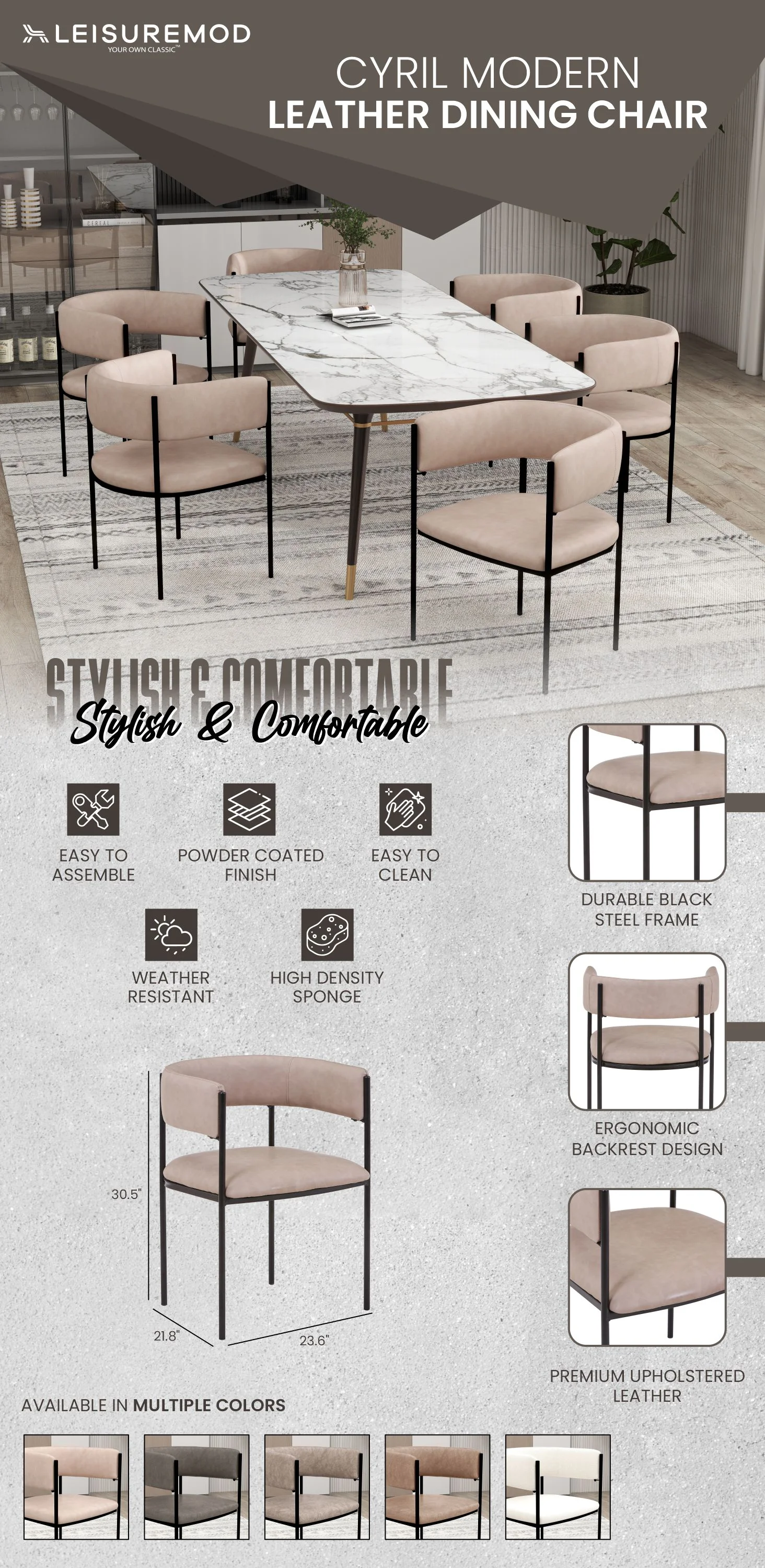 Cyril Collection Modern Chair in Taupe Set of 2