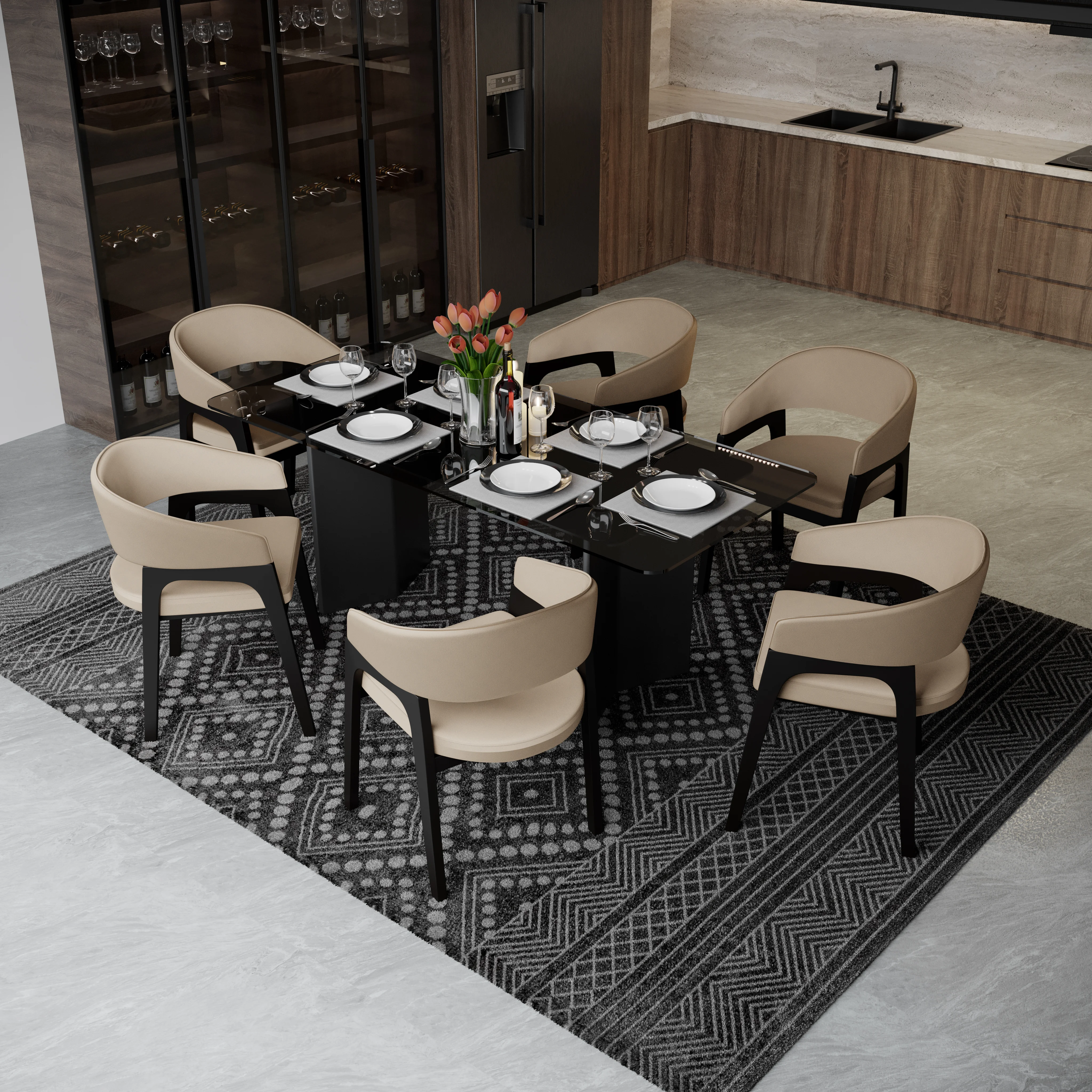 Cali Collection Modern Dining Chair in Beige - Set of 4