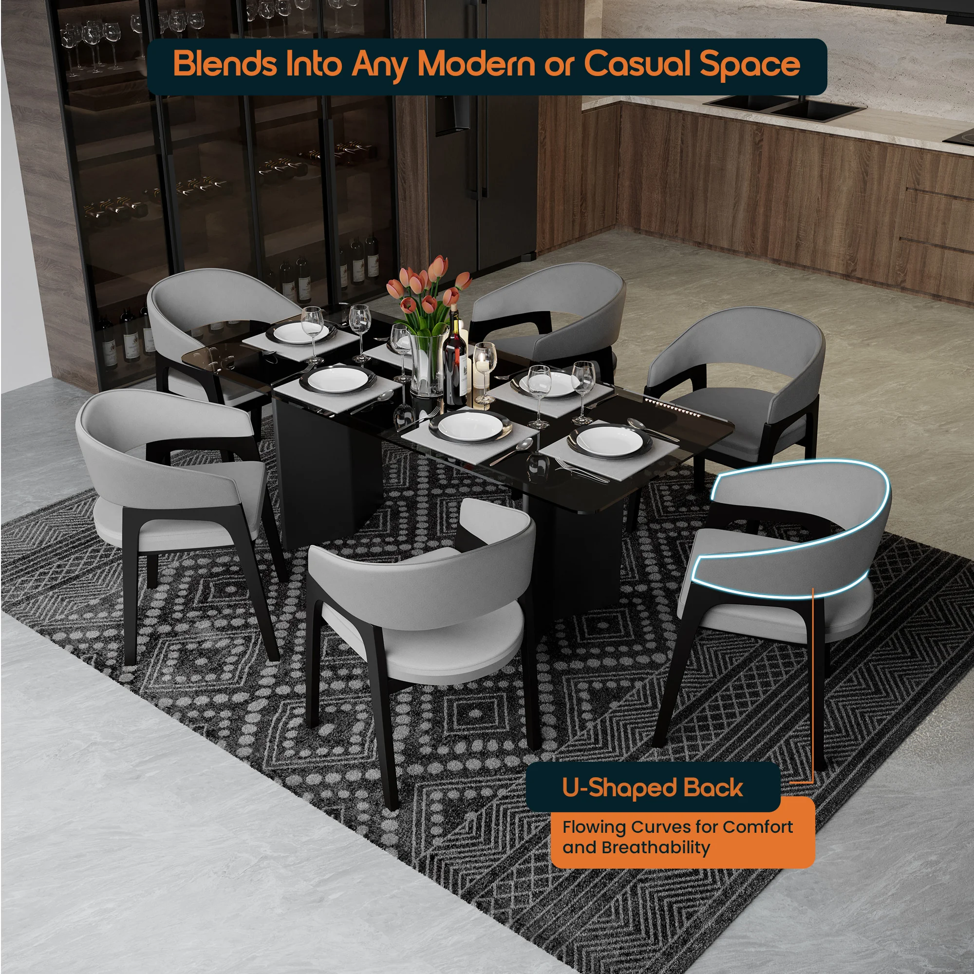 Cali Collection Modern Dining Chair in Light Grey - Set of 2