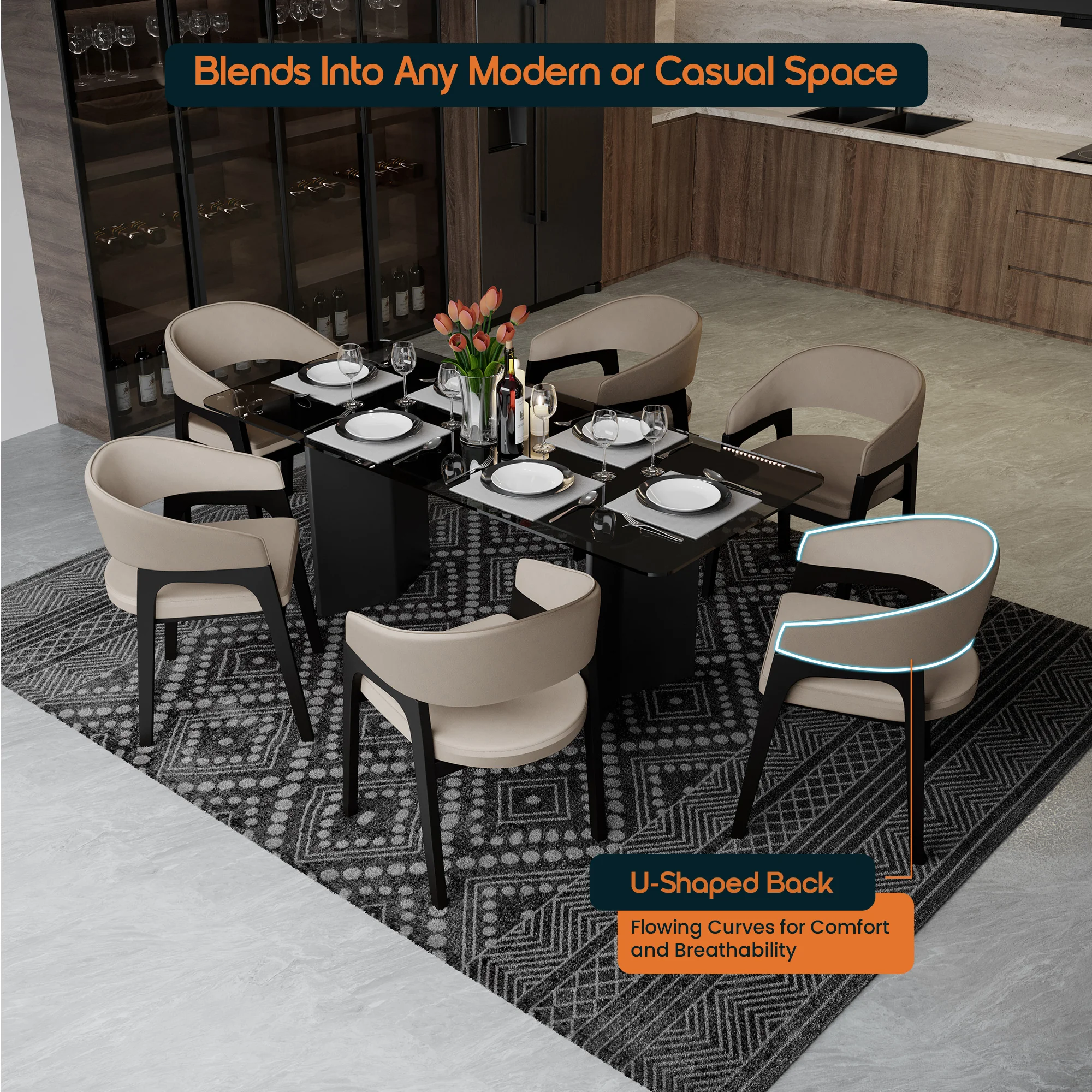 Cali Collection Modern Dining Chair in Taupe - Set of 2