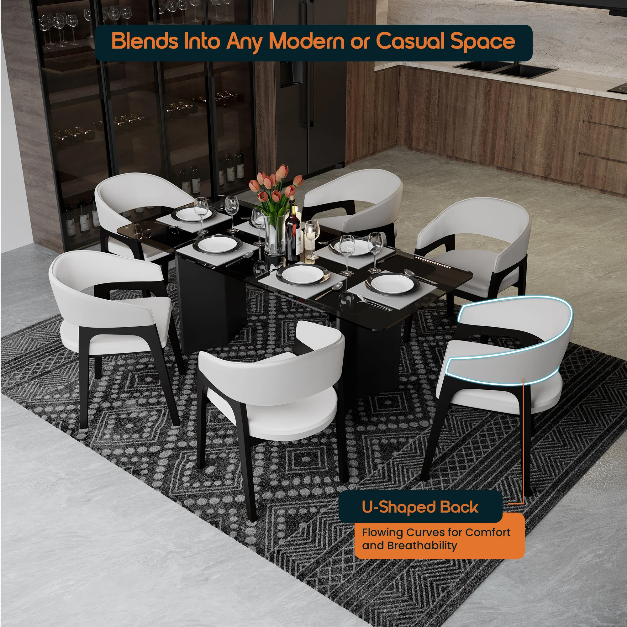 Cali Collection Modern Dining Chair in White - Set of 2