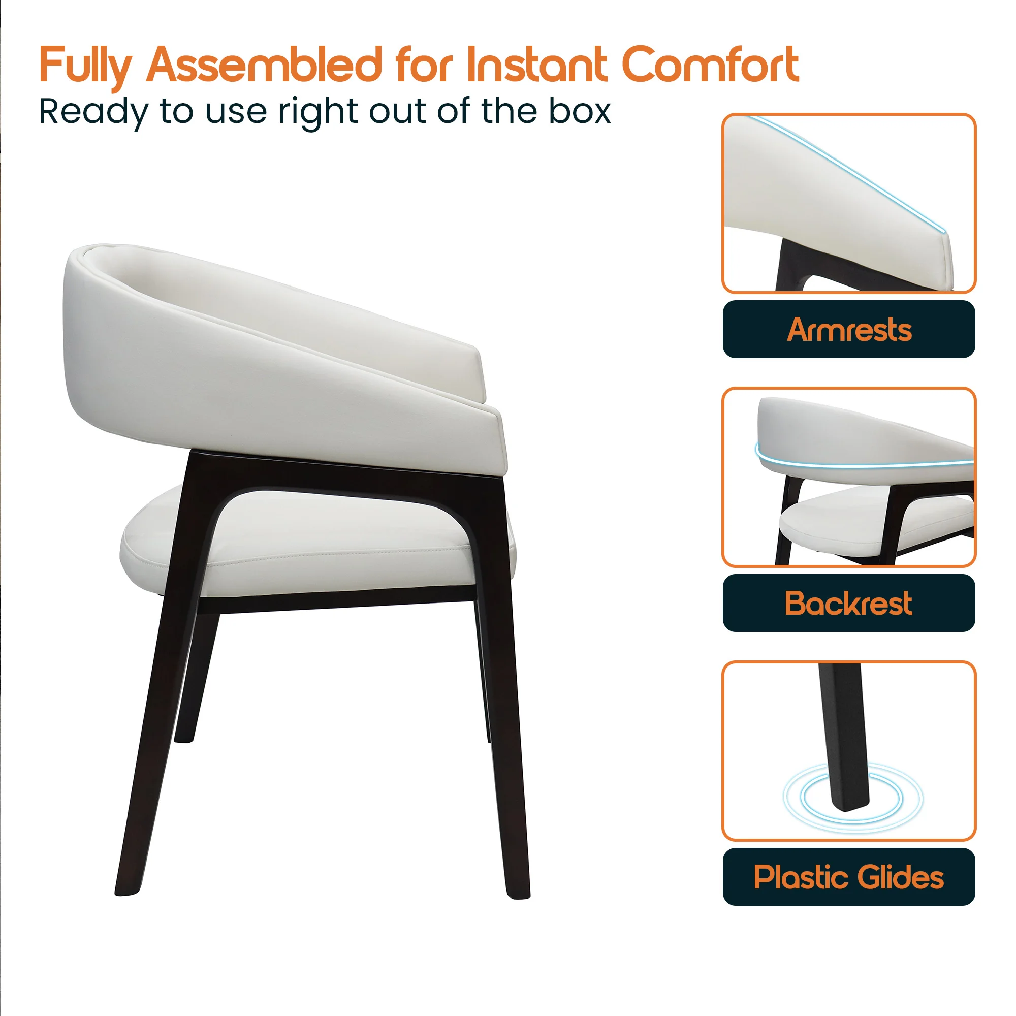 Cali Collection Modern Dining Chair in White - Set of 2