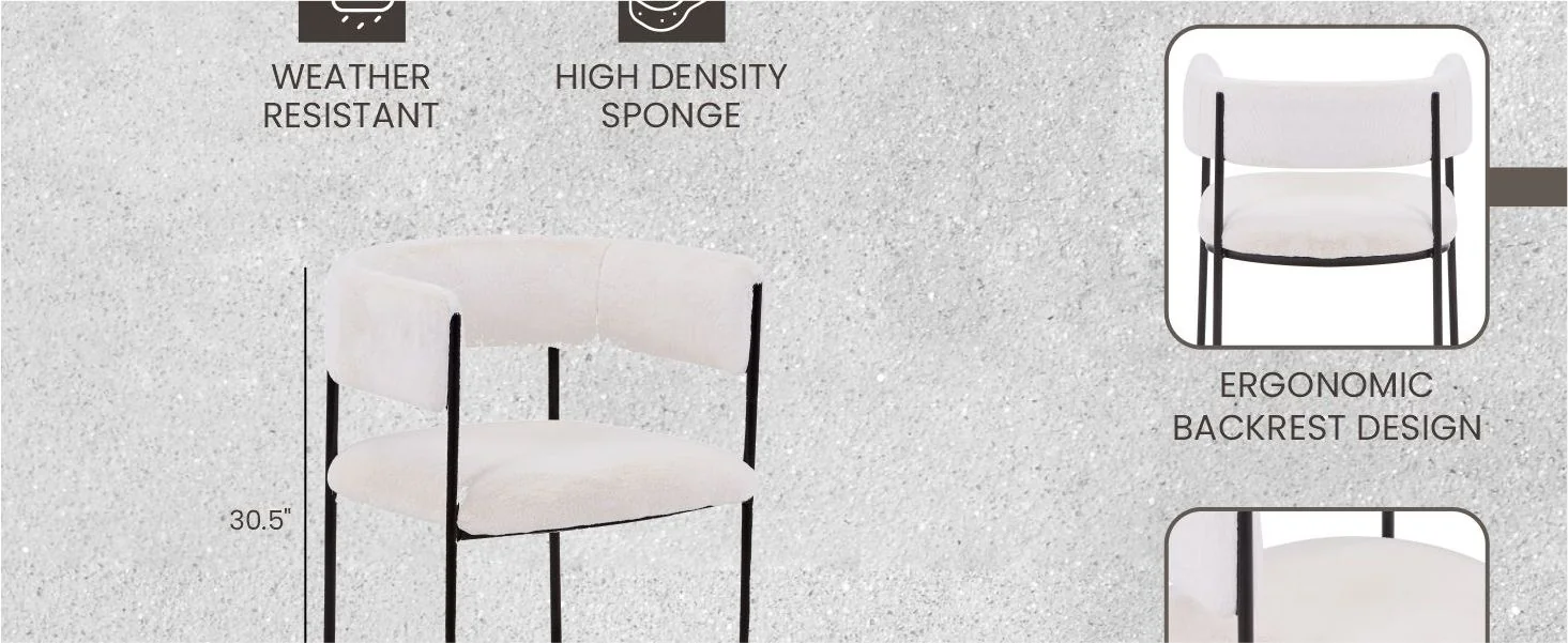 Cyril Collection Modern Chair in White Faux Fur Set of 2