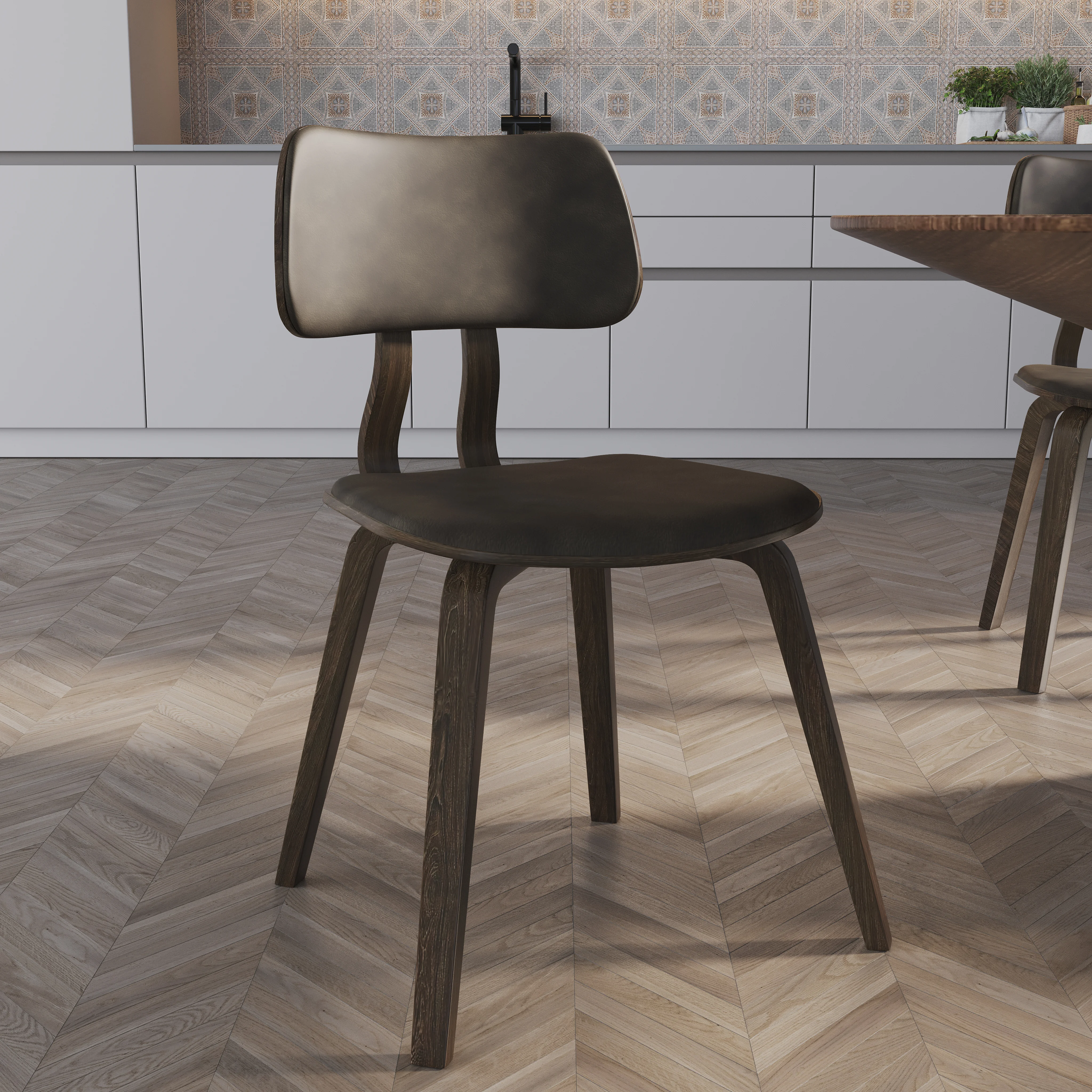 Modern Wooden Dining Chair, Dark Walnut Color Frame in Brown, Clivo Collection By LeisrueMod