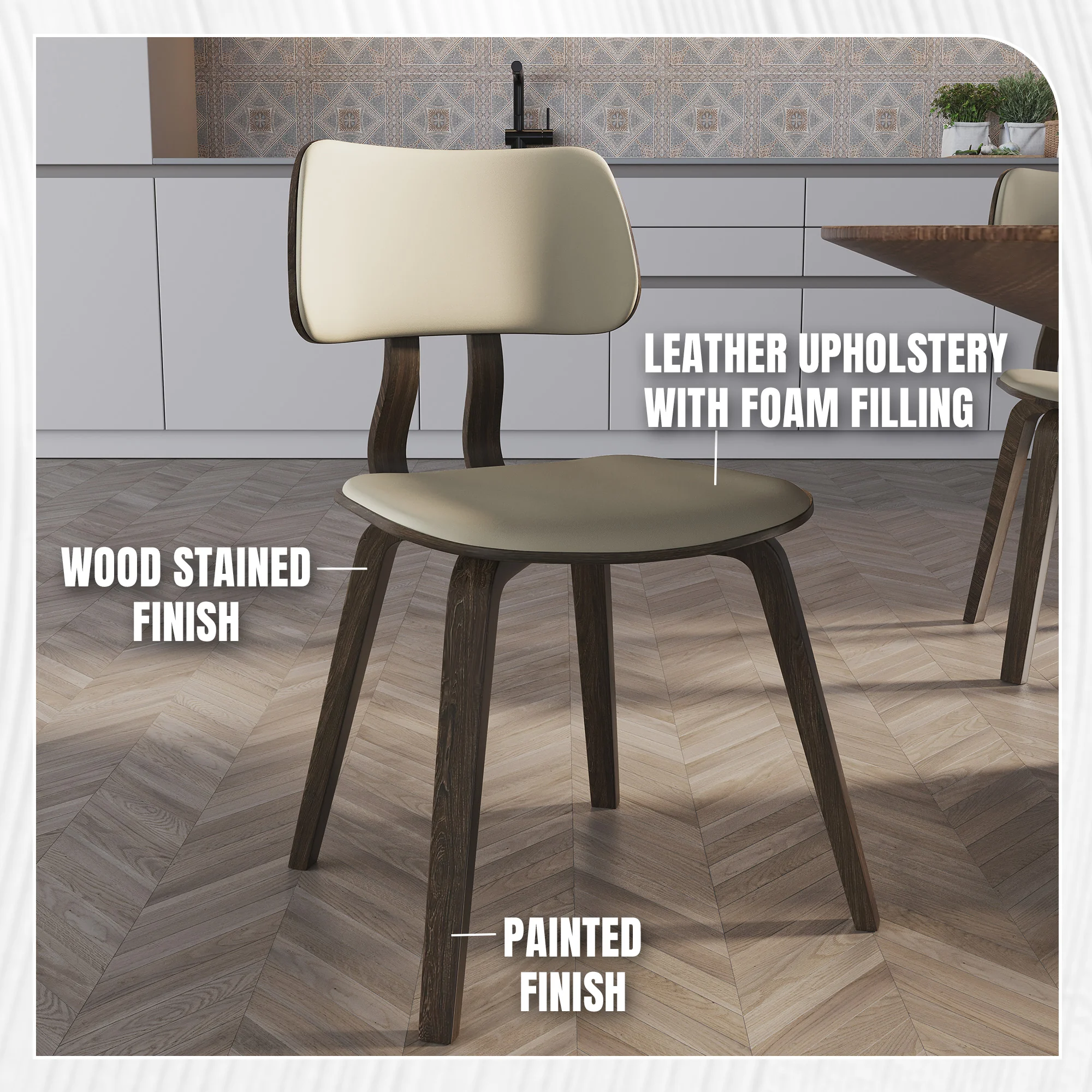 Modern Wooden Dining Chair, Dark Walnut Color Frame in Taupe, Clivo Collection By LeisrueMod