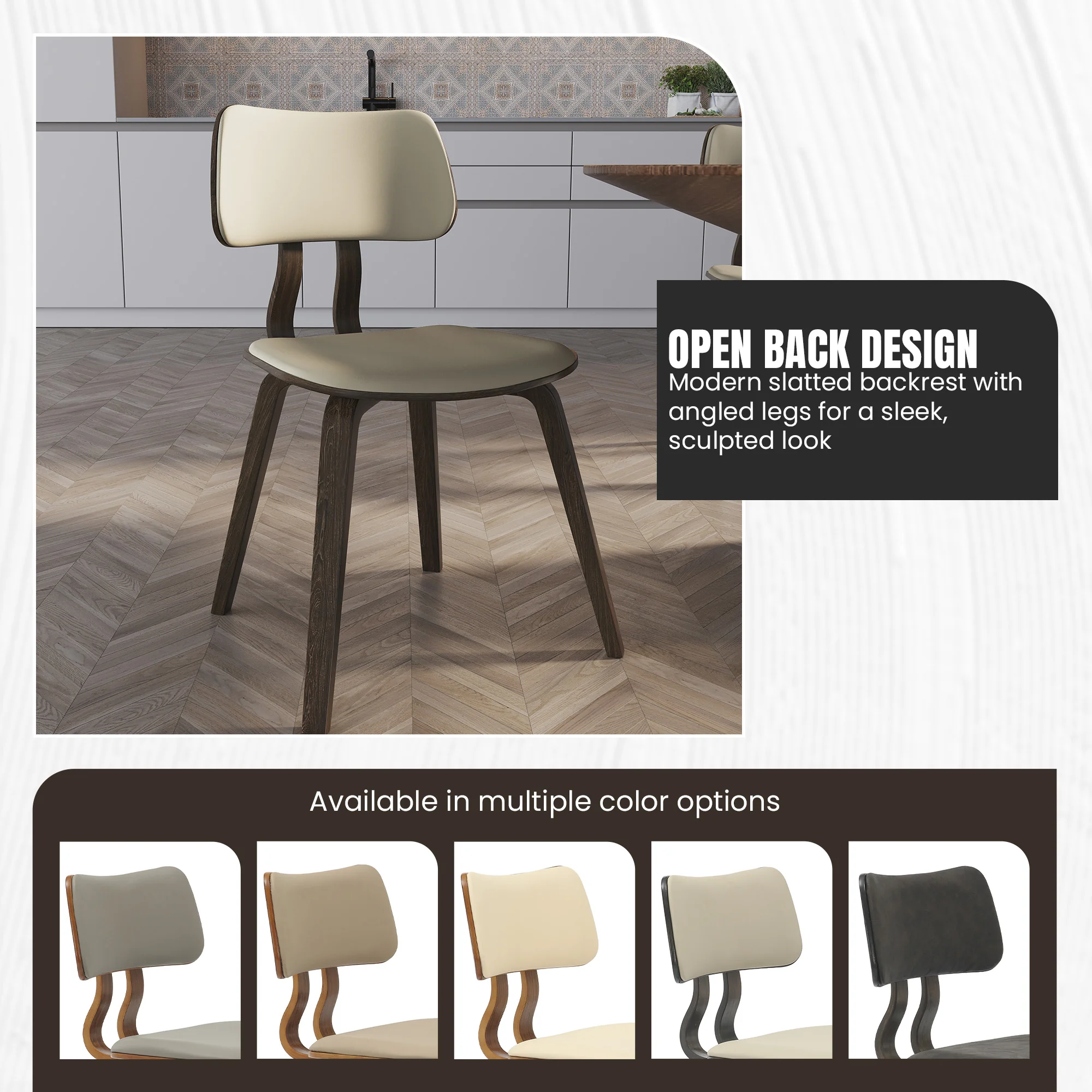 Modern Wooden Dining Chair, Dark Walnut Color Frame in Taupe, Clivo Collection By LeisrueMod