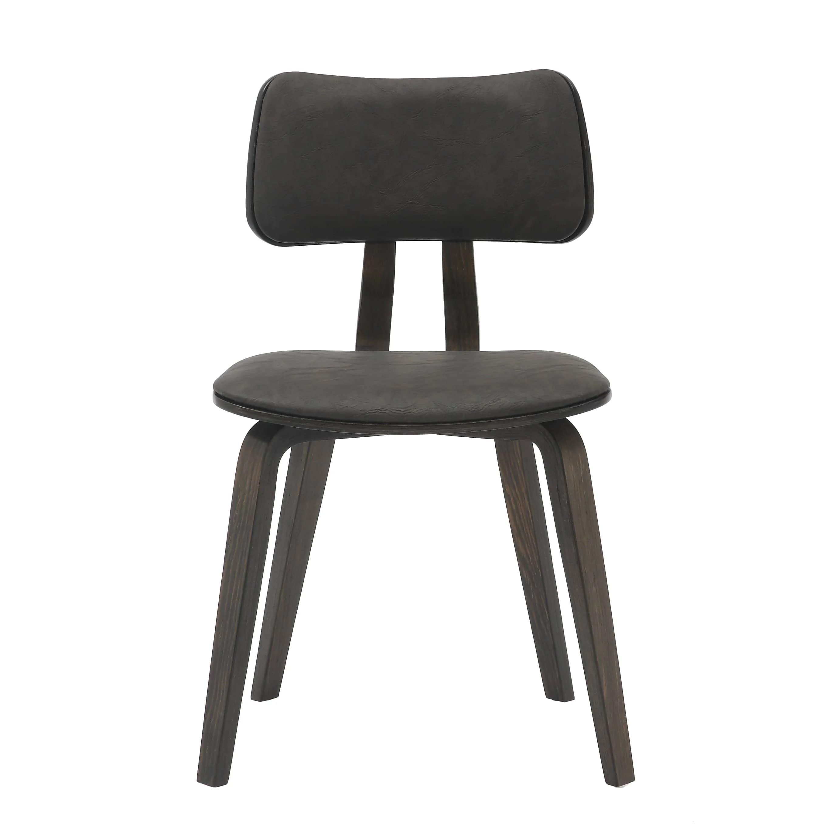 5-Piece Dining Set with Round Wooden Table in Natural Wood and 4 Leather Dining Chairs in Dark Walnut/Brown