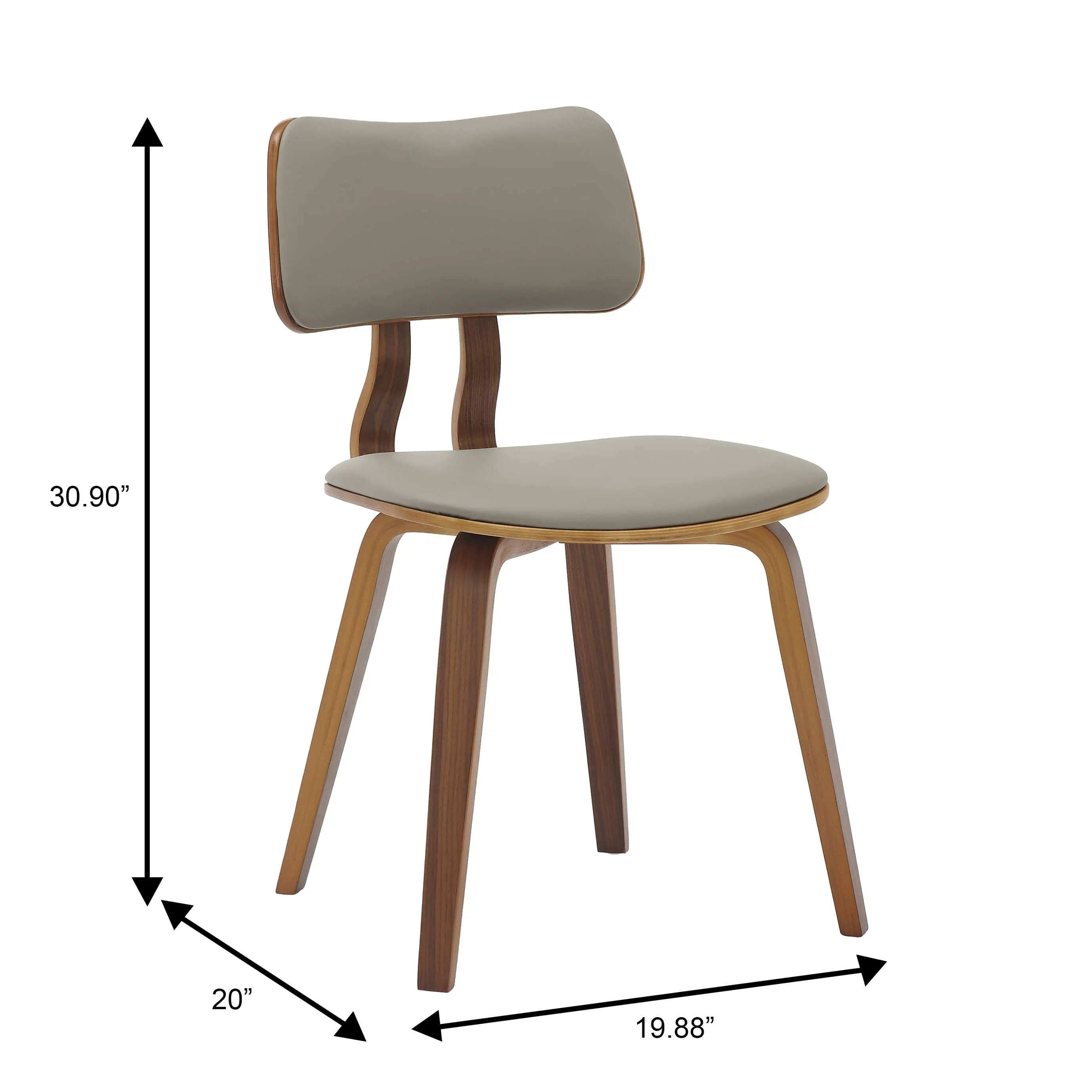 Modern Wooden Dining Chair, Walnut Color Frame in Light Grey, Clivo Collection By LeisrueMod