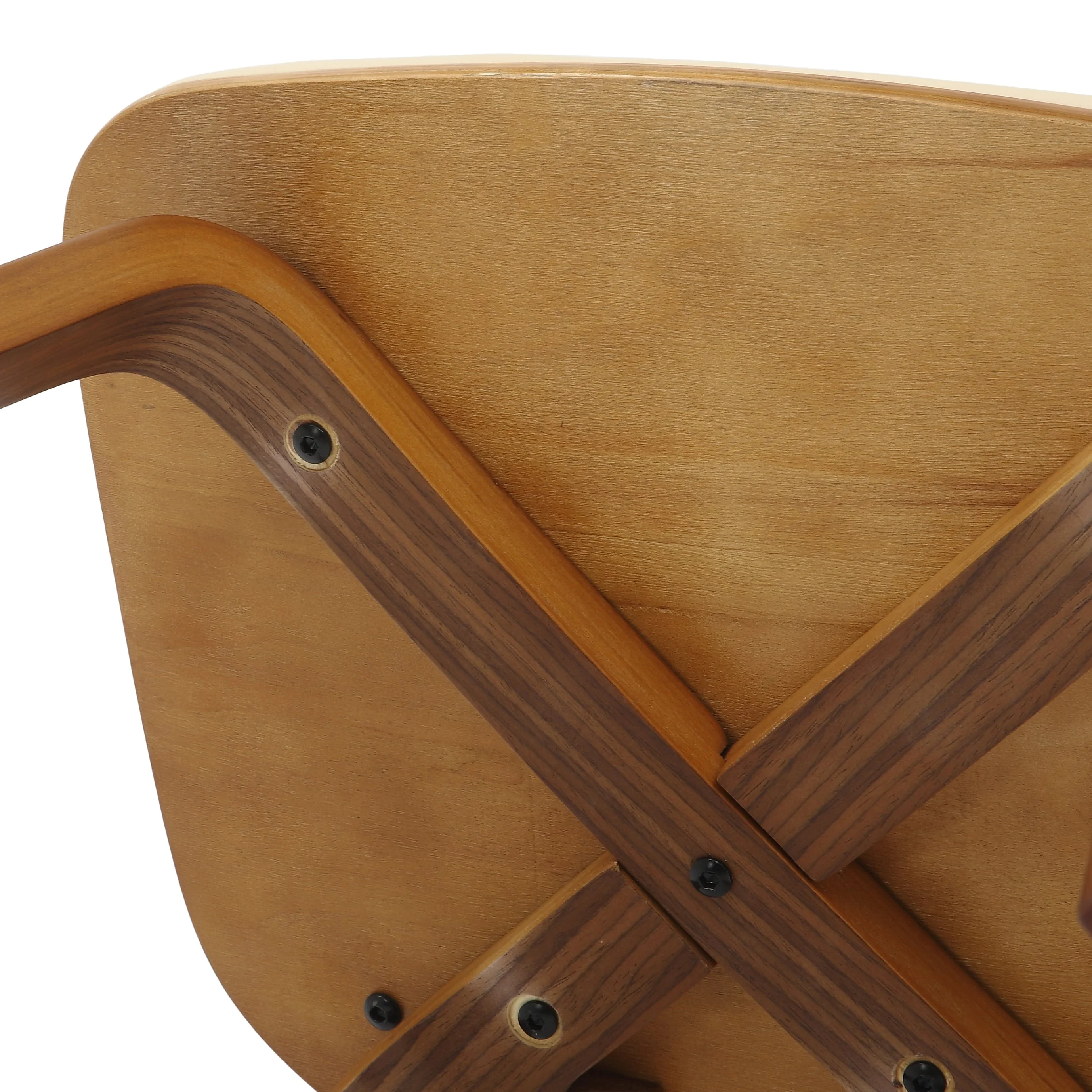 5-Piece Dining Set with Round Wooden Table in Natural Wood and 4 Leather Dining Chairs in Walnut/Cream