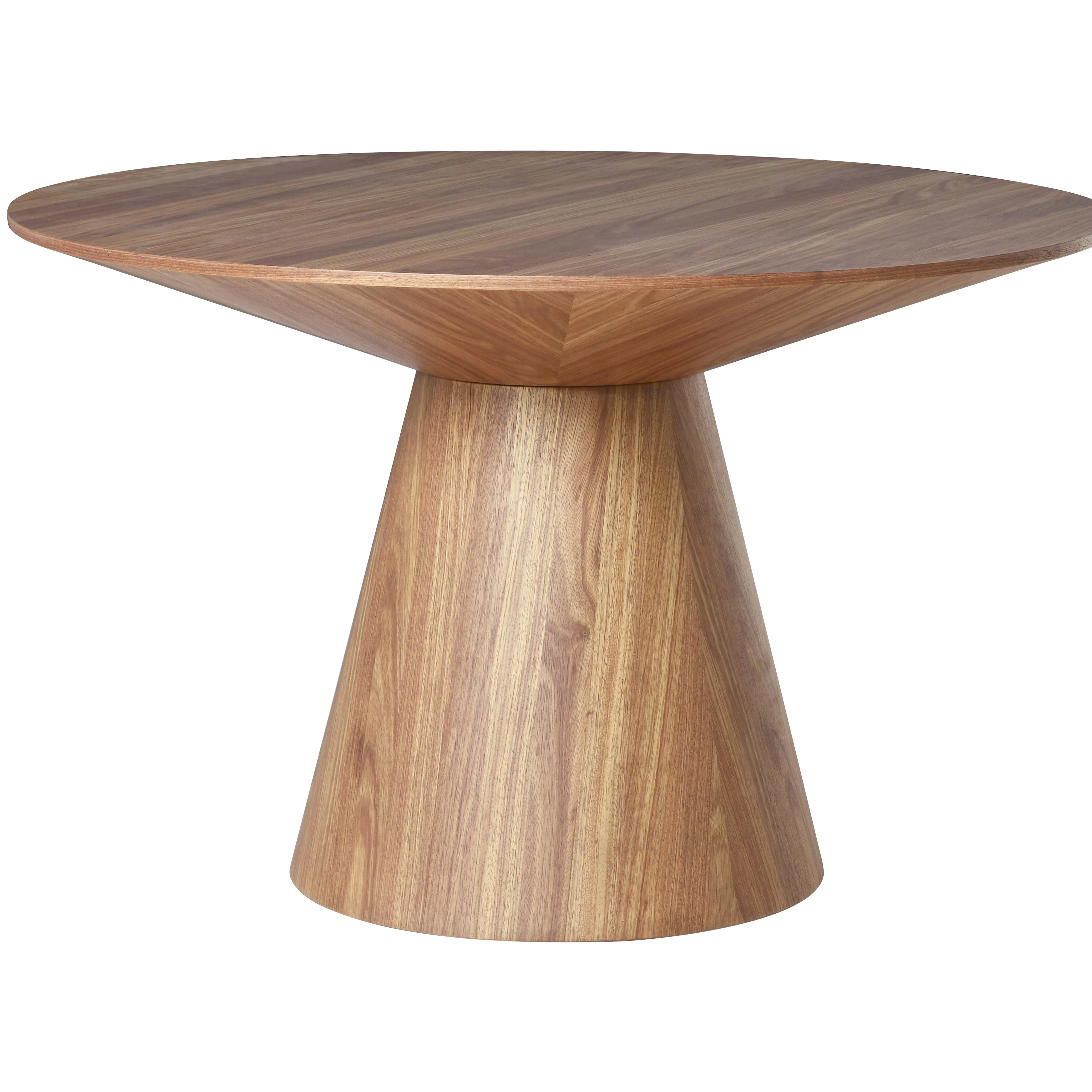 5-Piece Dining Set with Round Wooden Table in Natural Wood and 4 Leather Dining Chairs in Walnut/Light Grey