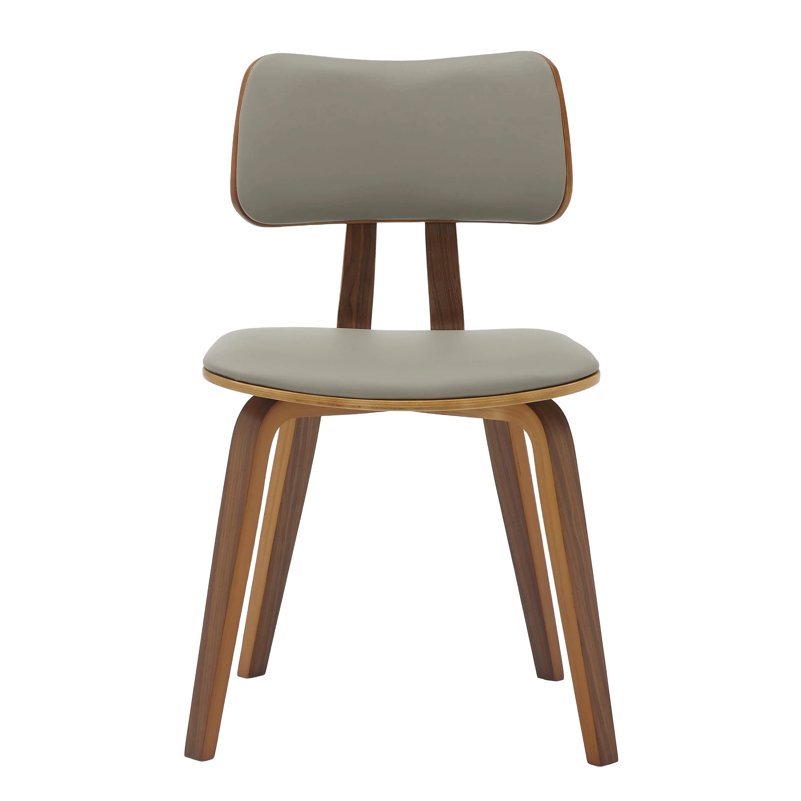 5-Piece Dining Set with Round Wooden Table in Walnut and 4 Leather Dining Chairs in Walnut/Light Grey