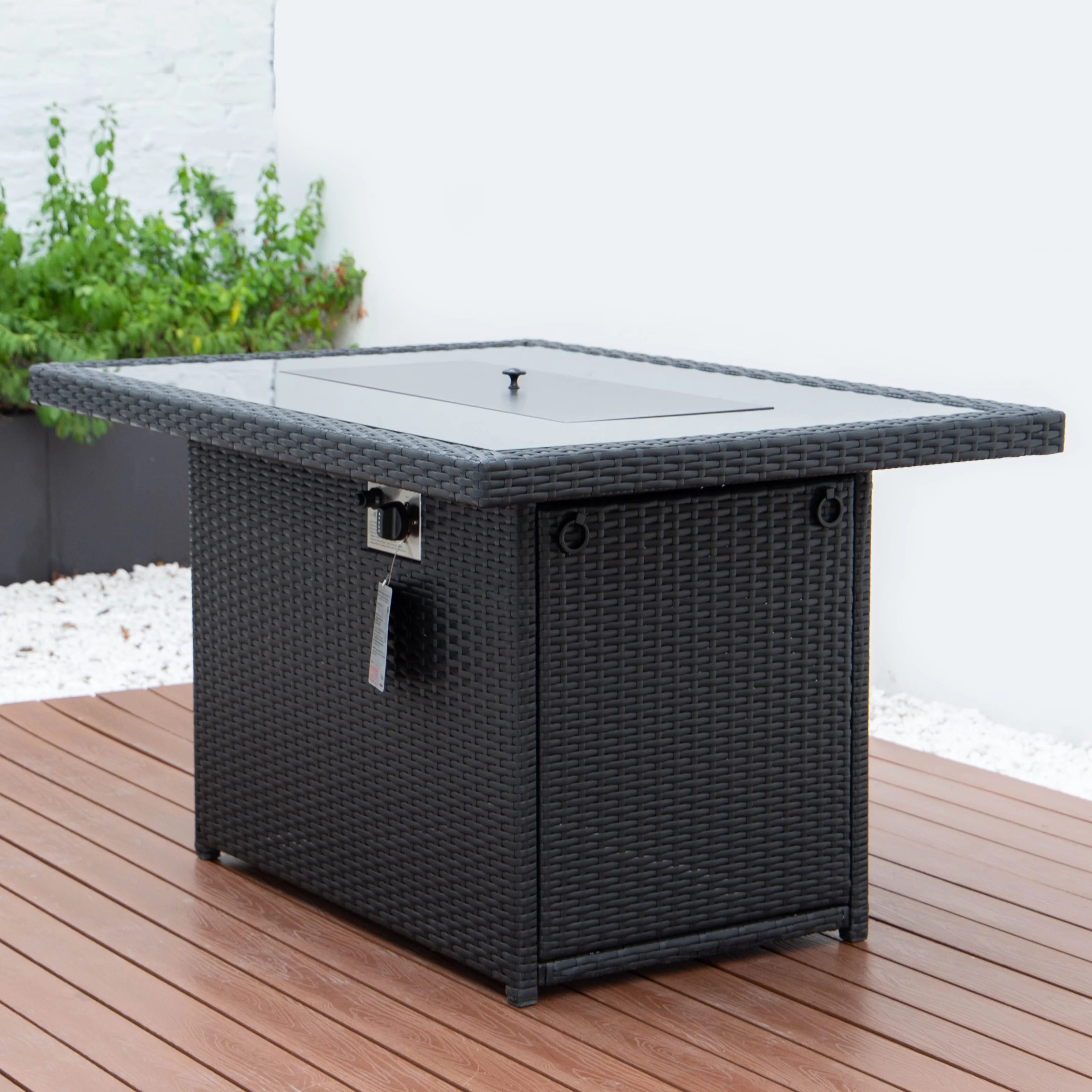 Mace Wicker Patio Modern Propane Fire Pit Table