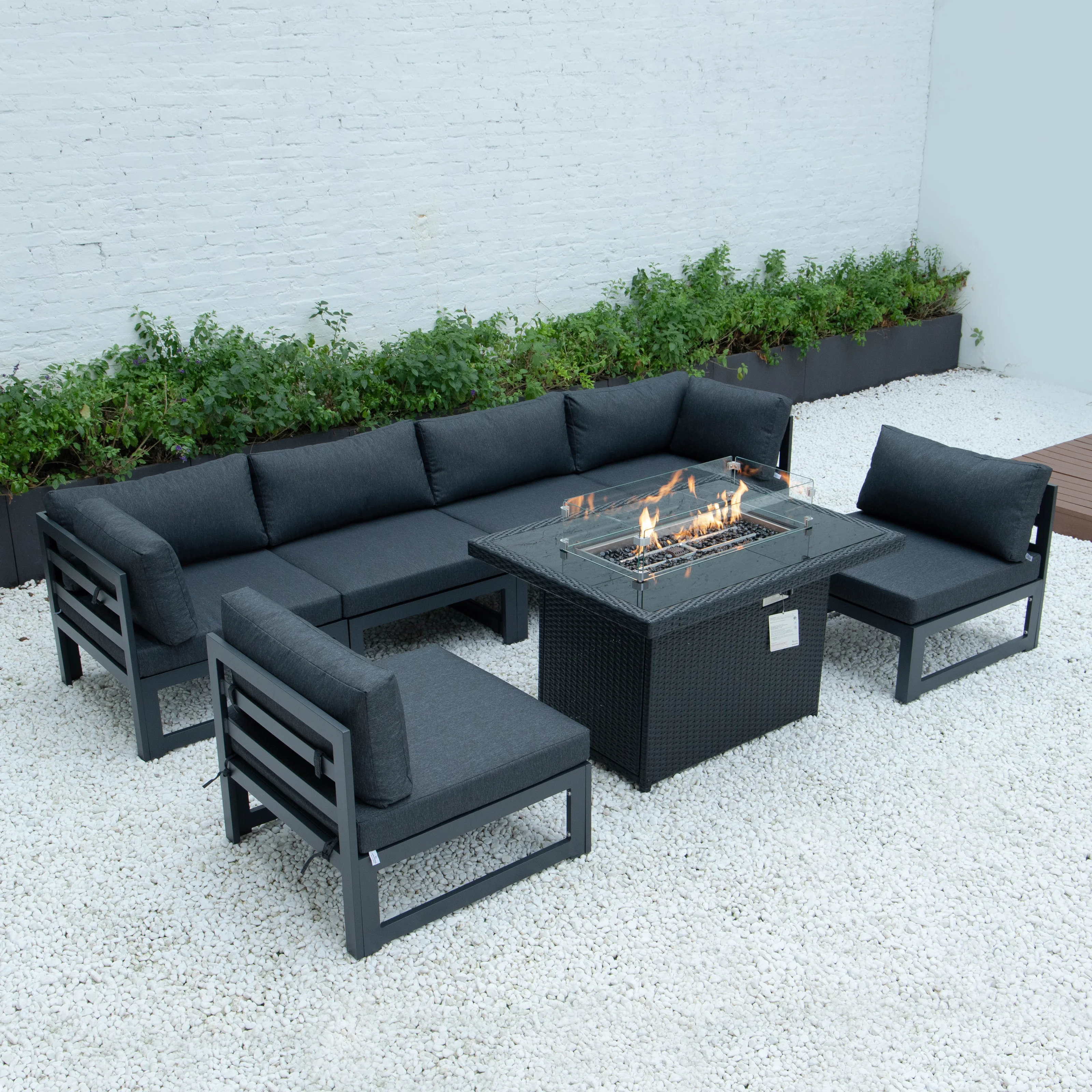 Mace Wicker Patio Modern Propane Fire Pit Table