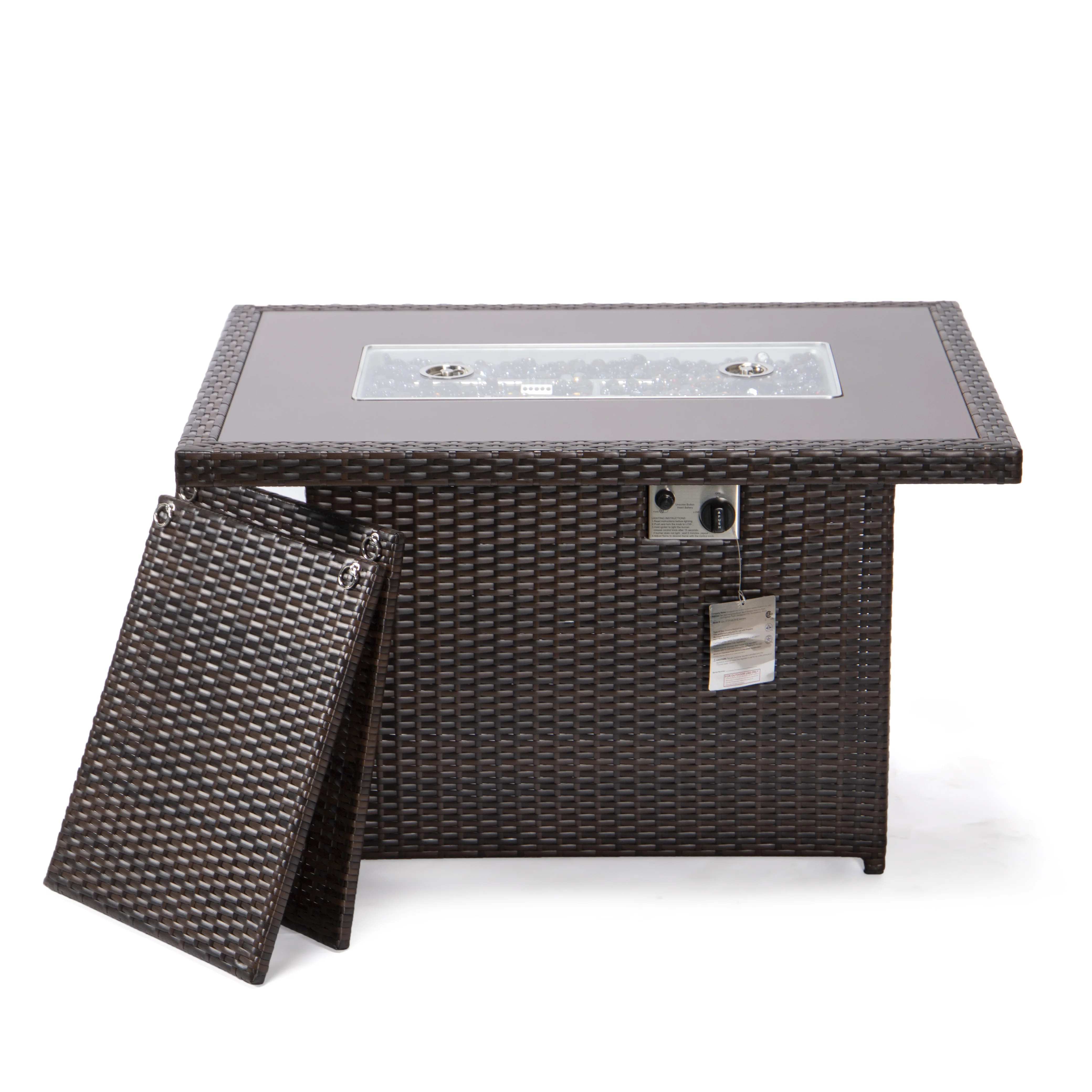 Mace Wicker Patio Modern Propane Fire Pit Table