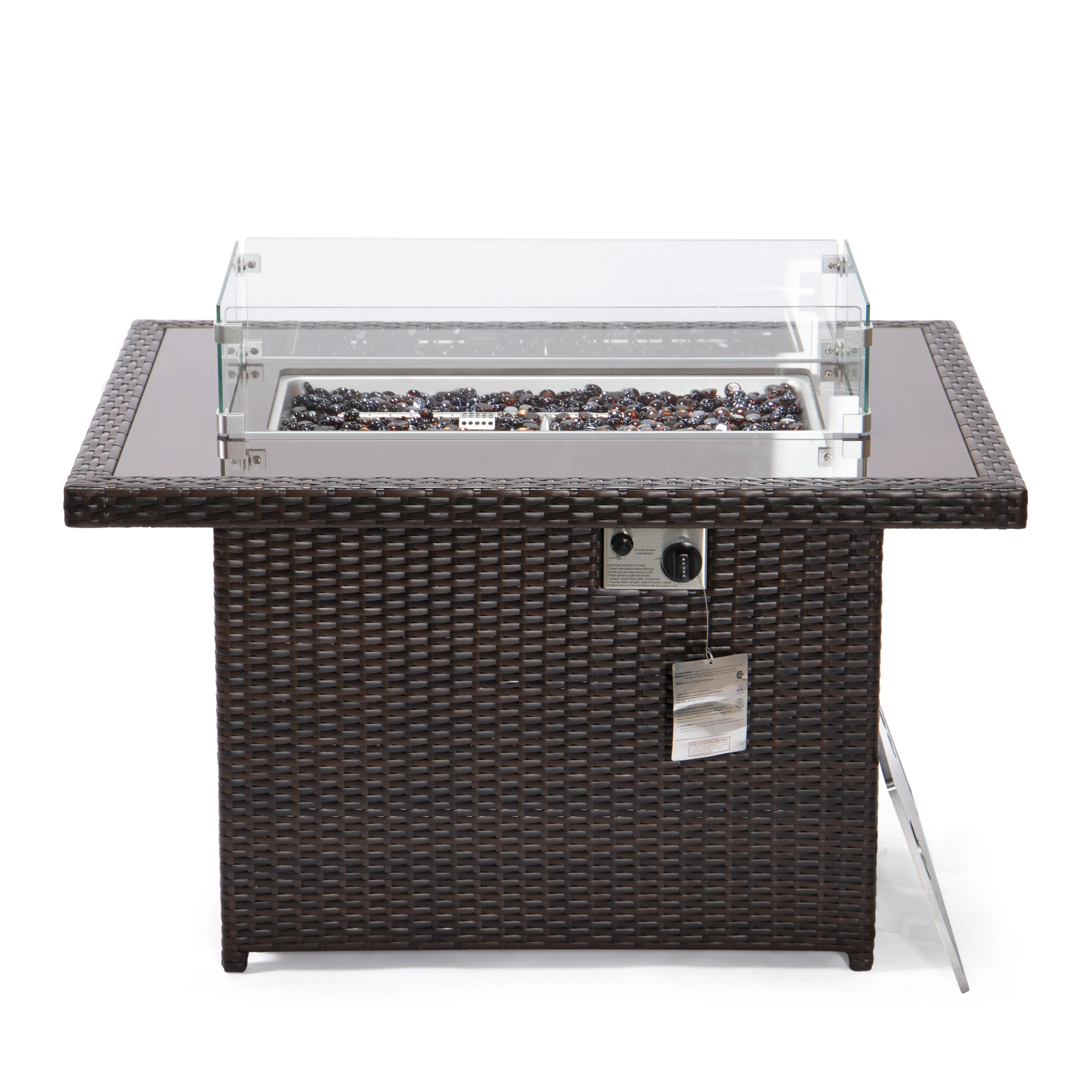 Mace Wicker Patio Modern Propane Fire Pit Table