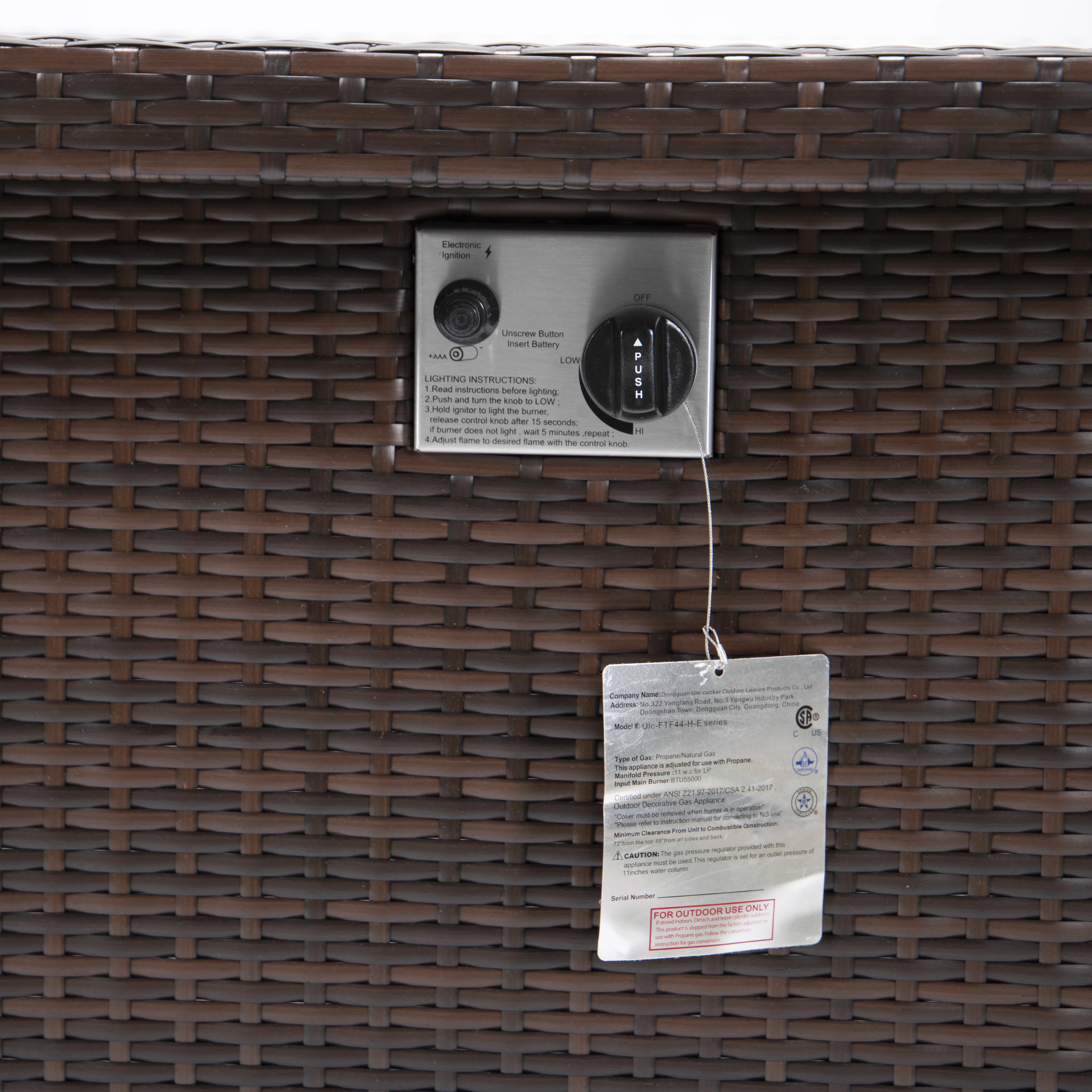 Mace Wicker Patio Modern Propane Fire Pit Table