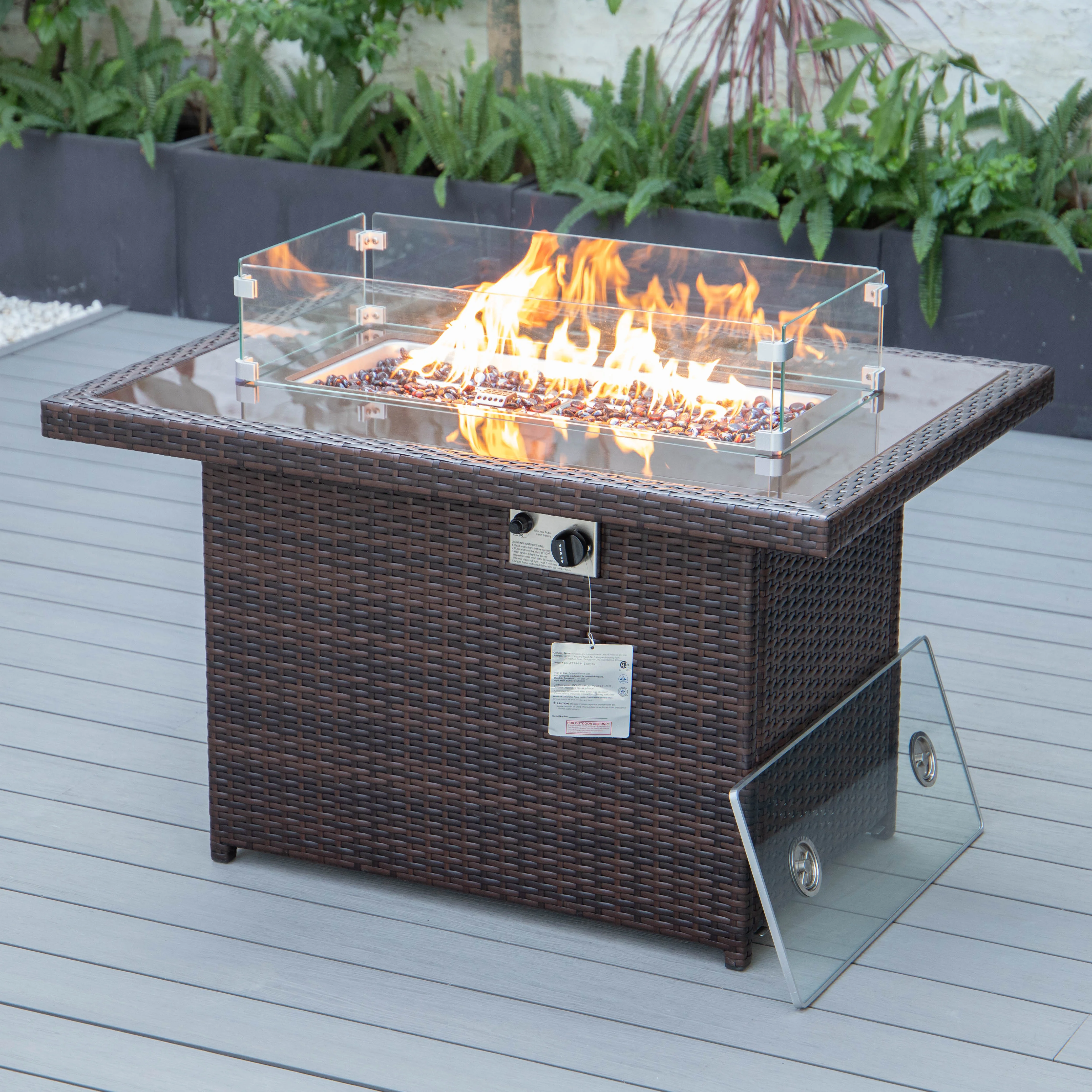 Mace Wicker Patio Modern Propane Fire Pit Table