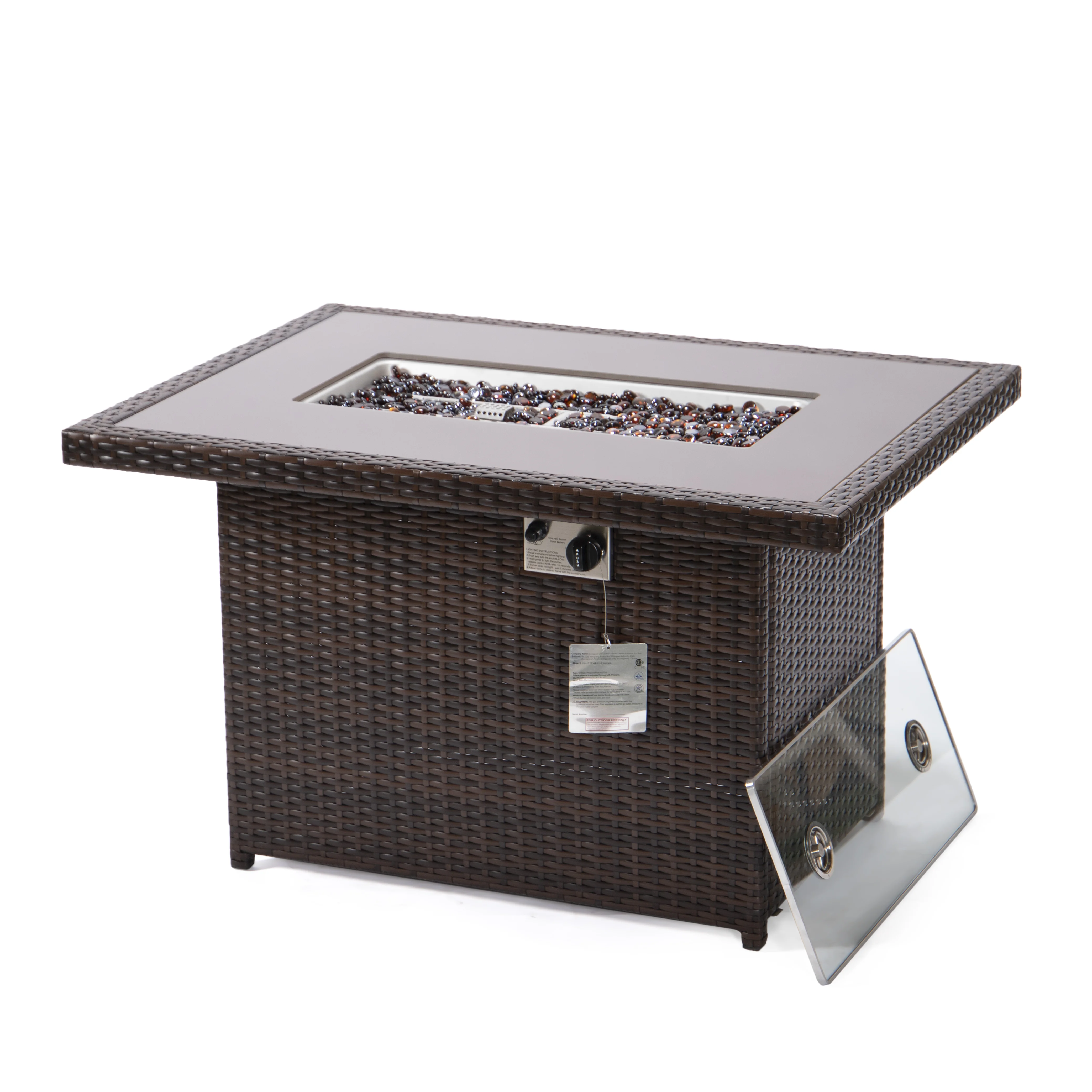 Mace Wicker Patio Modern Propane Fire Pit Table