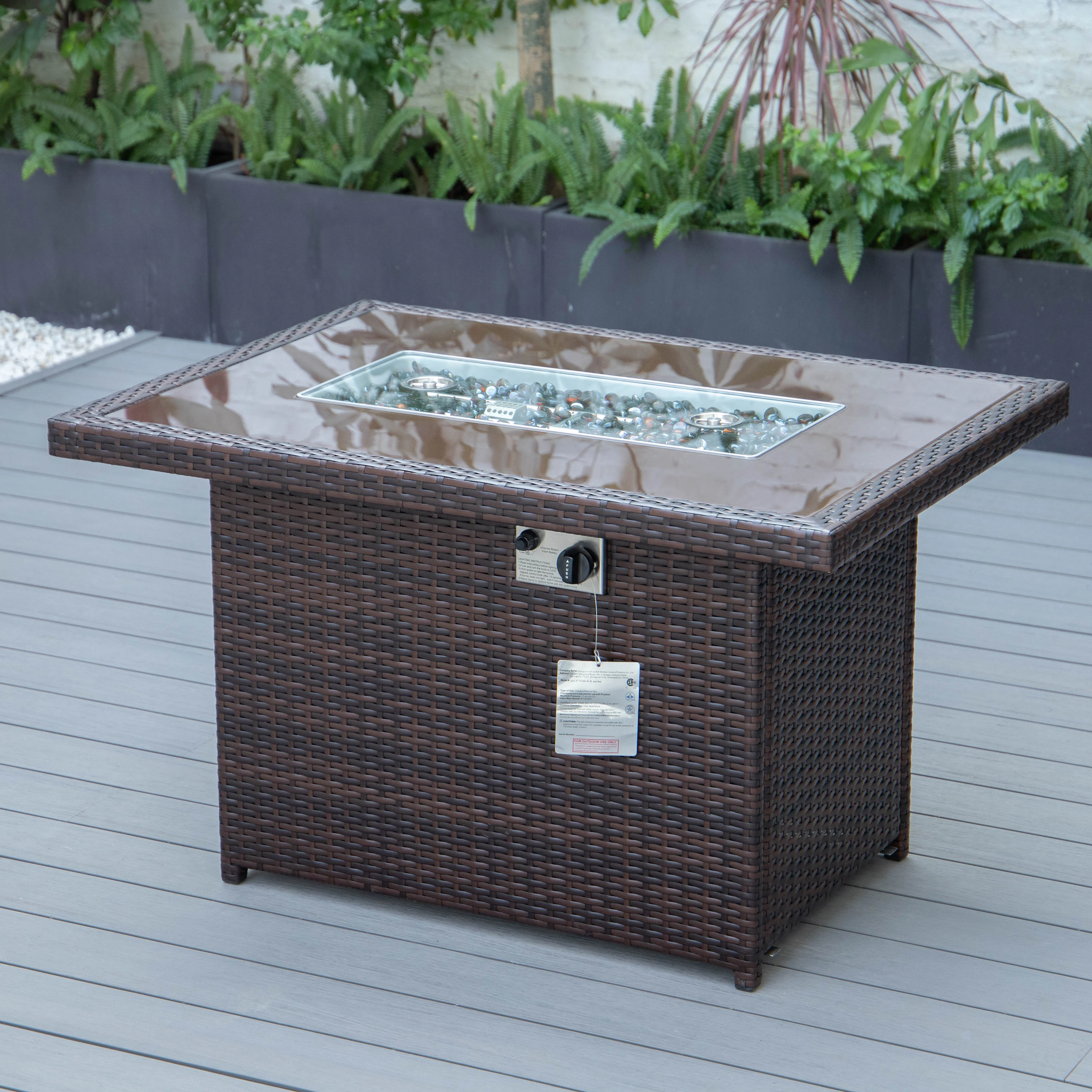 Mace Wicker Patio Modern Propane Fire Pit Table