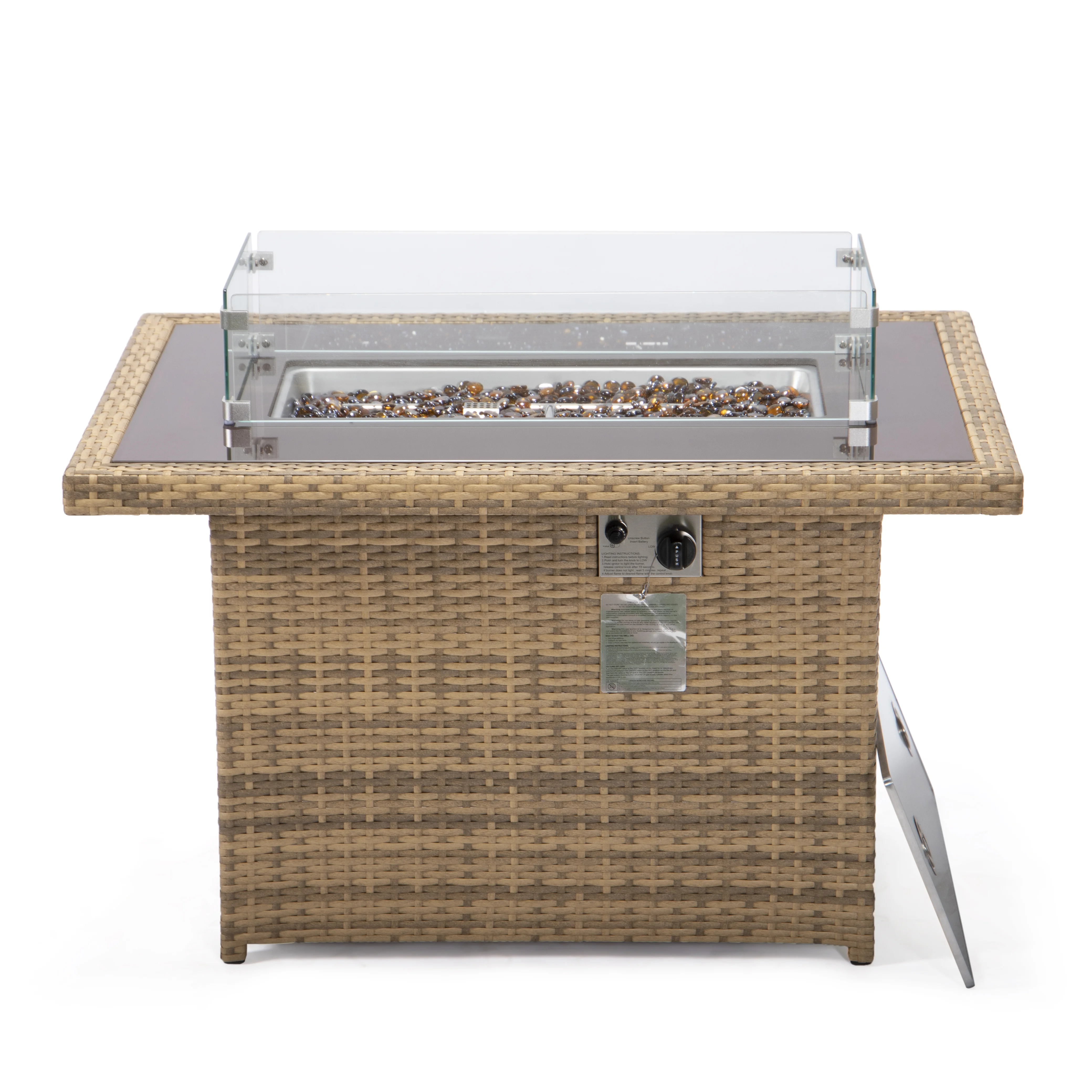 Mace Wicker Patio Modern Propane Fire Pit Table