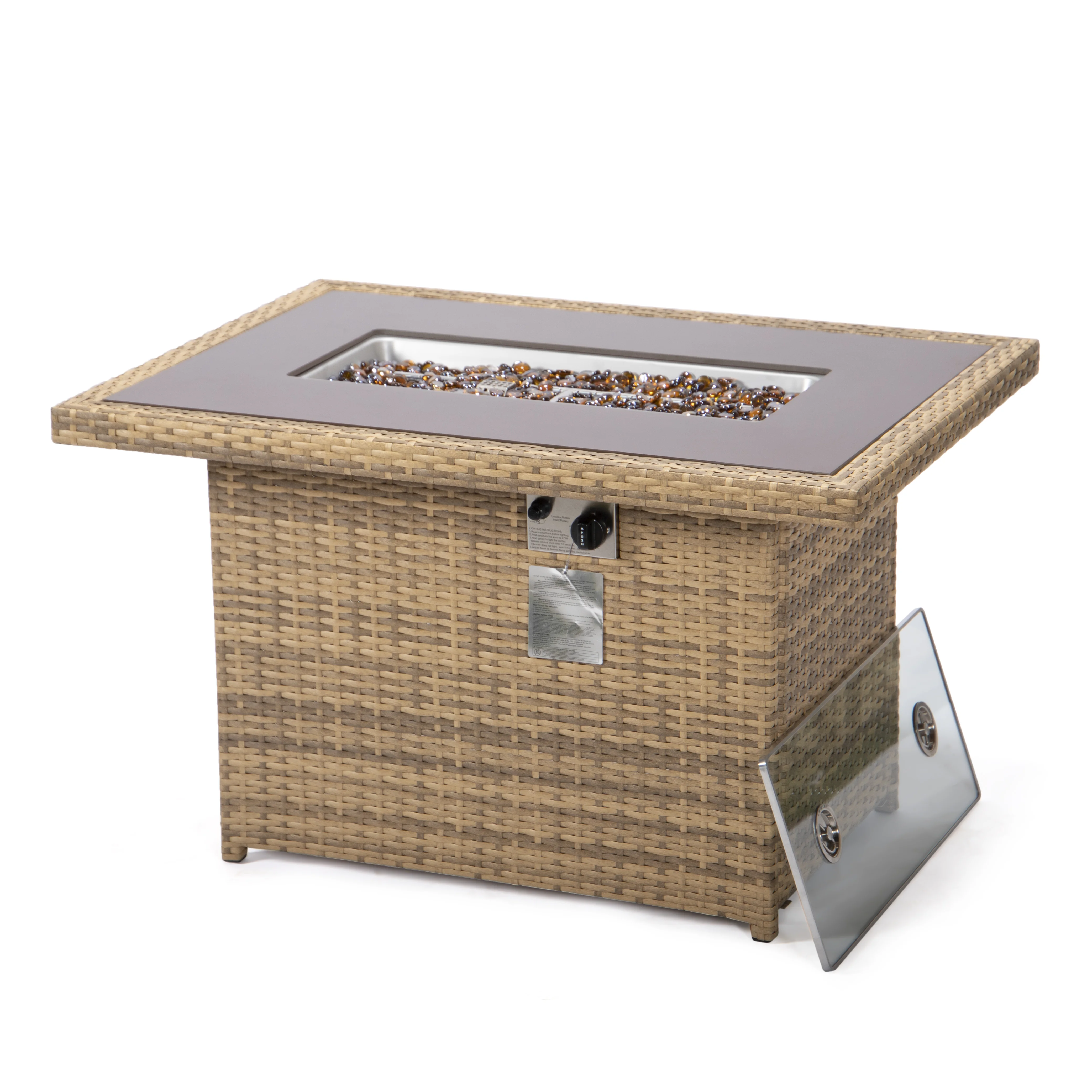 Mace Wicker Patio Modern Propane Fire Pit Table
