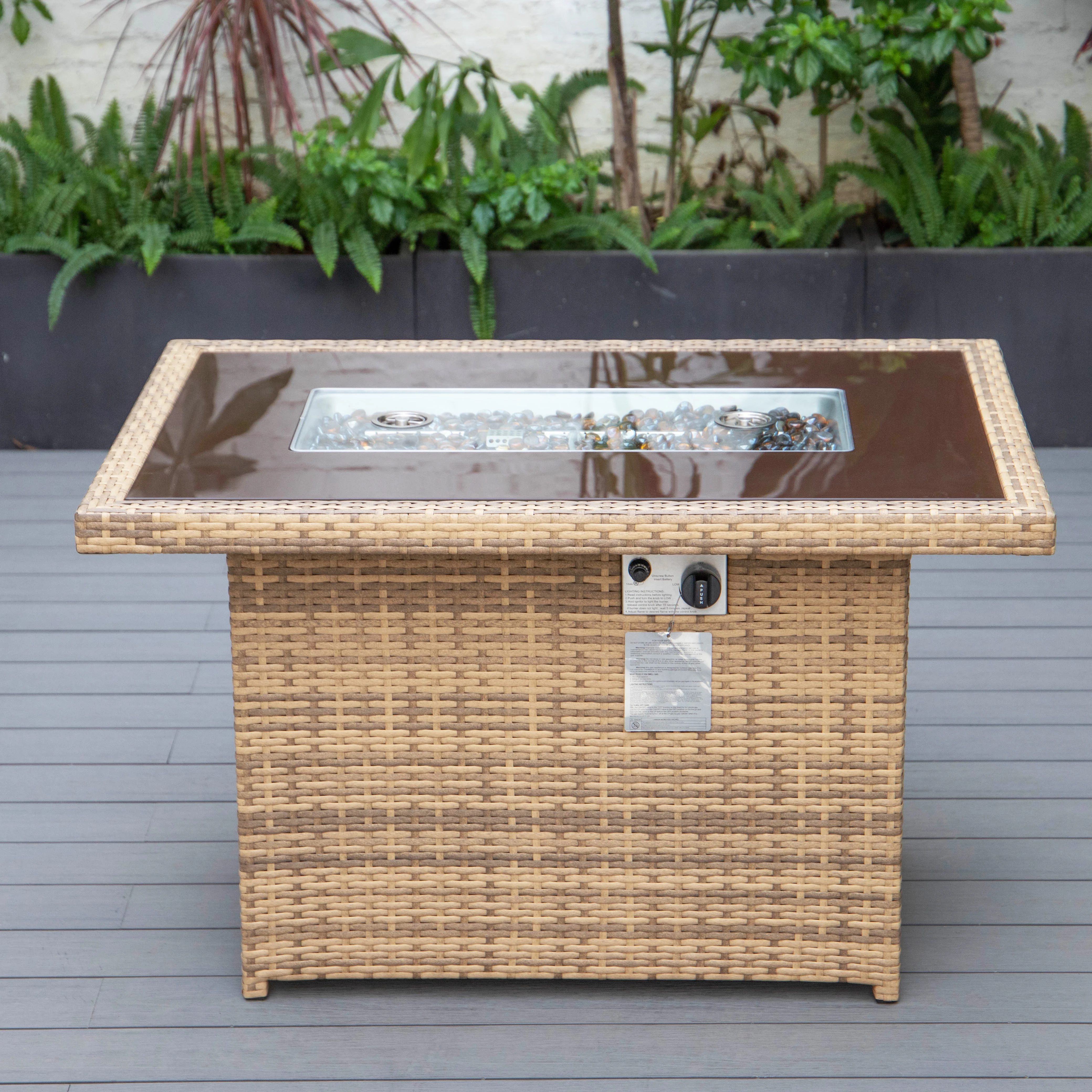 Mace Wicker Patio Modern Propane Fire Pit Table