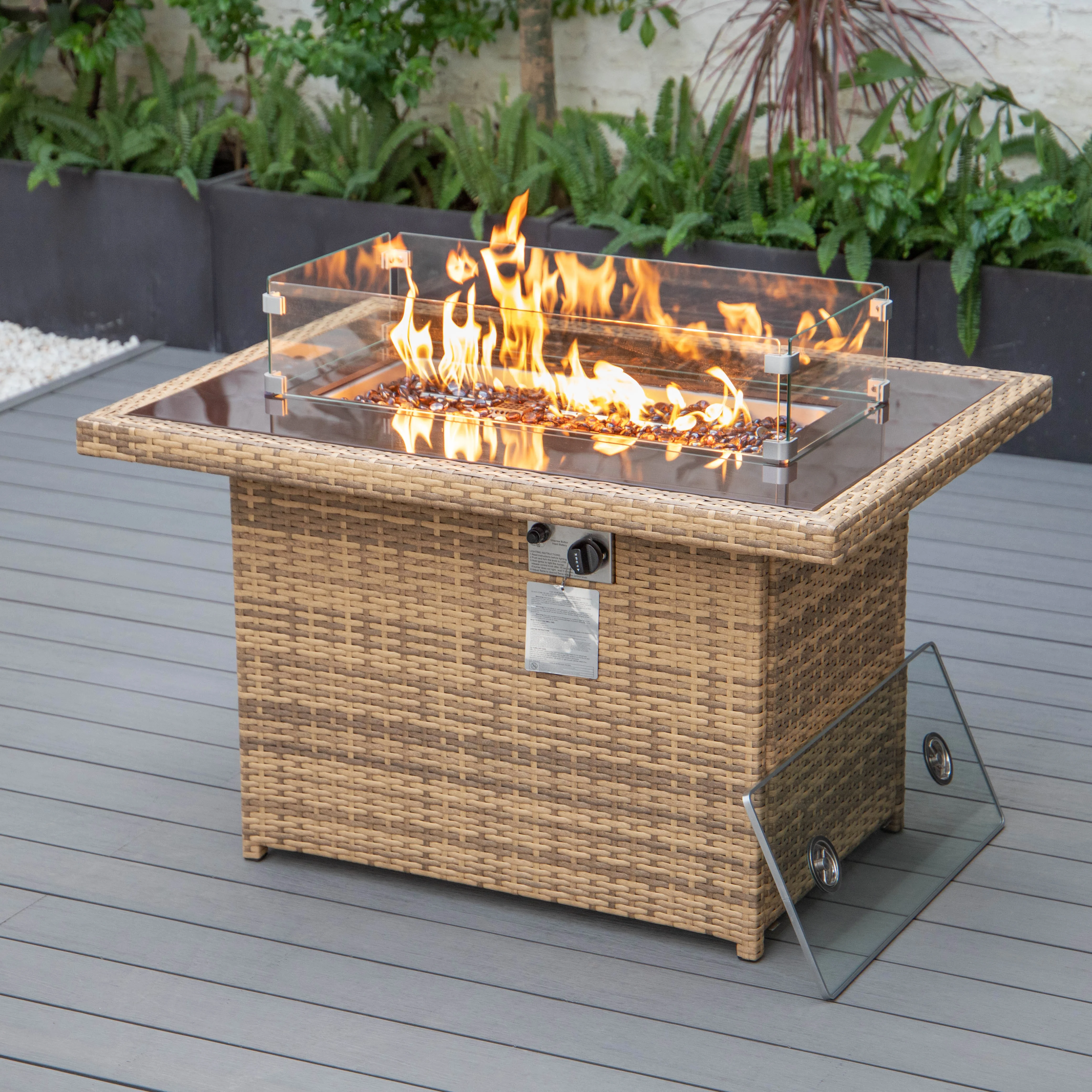 Mace Wicker Patio Modern Propane Fire Pit Table