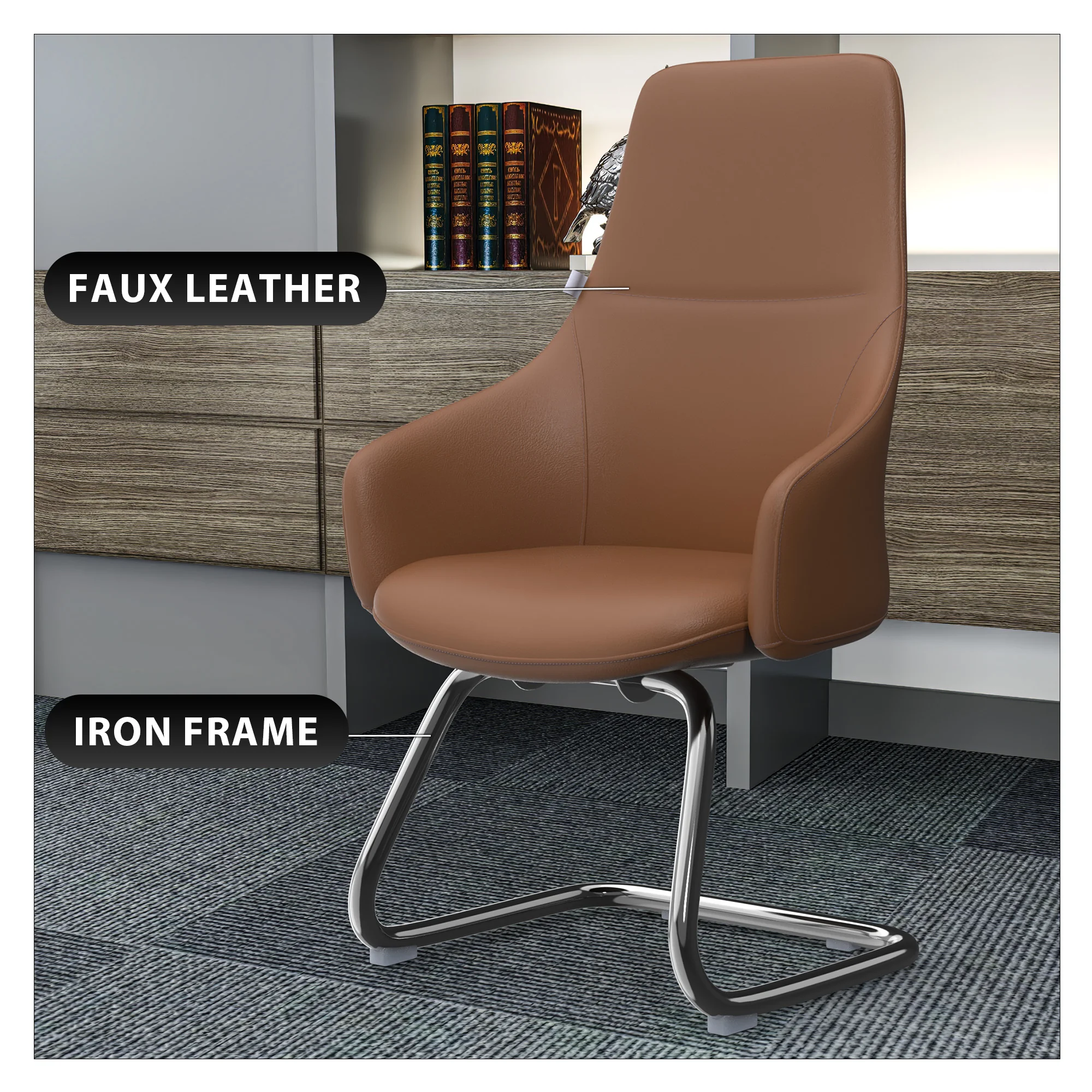 Celeste Series Guest Office Chair in Dark Brown Leather