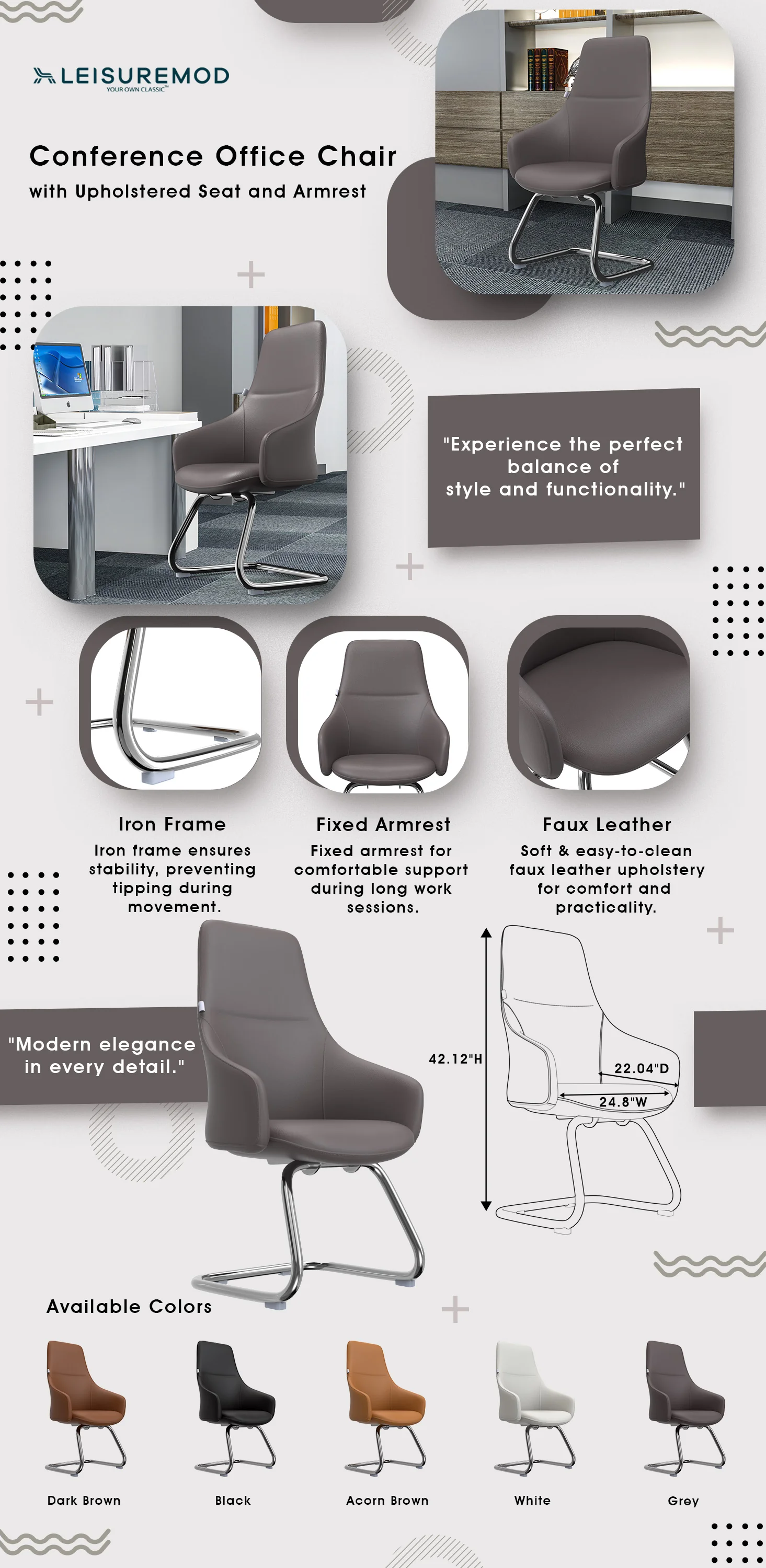 Celeste Series Guest Office Chair in Grey Leather