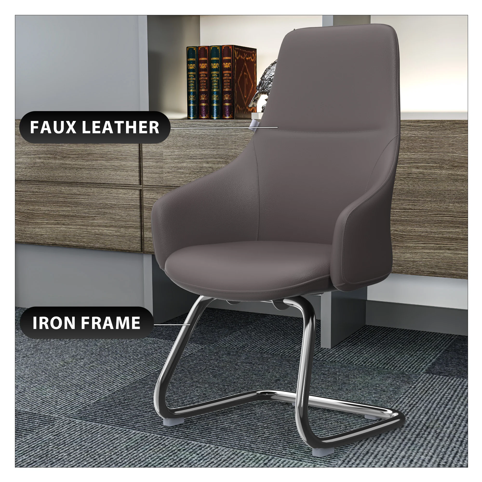 Celeste Series Guest Office Chair in Grey Leather