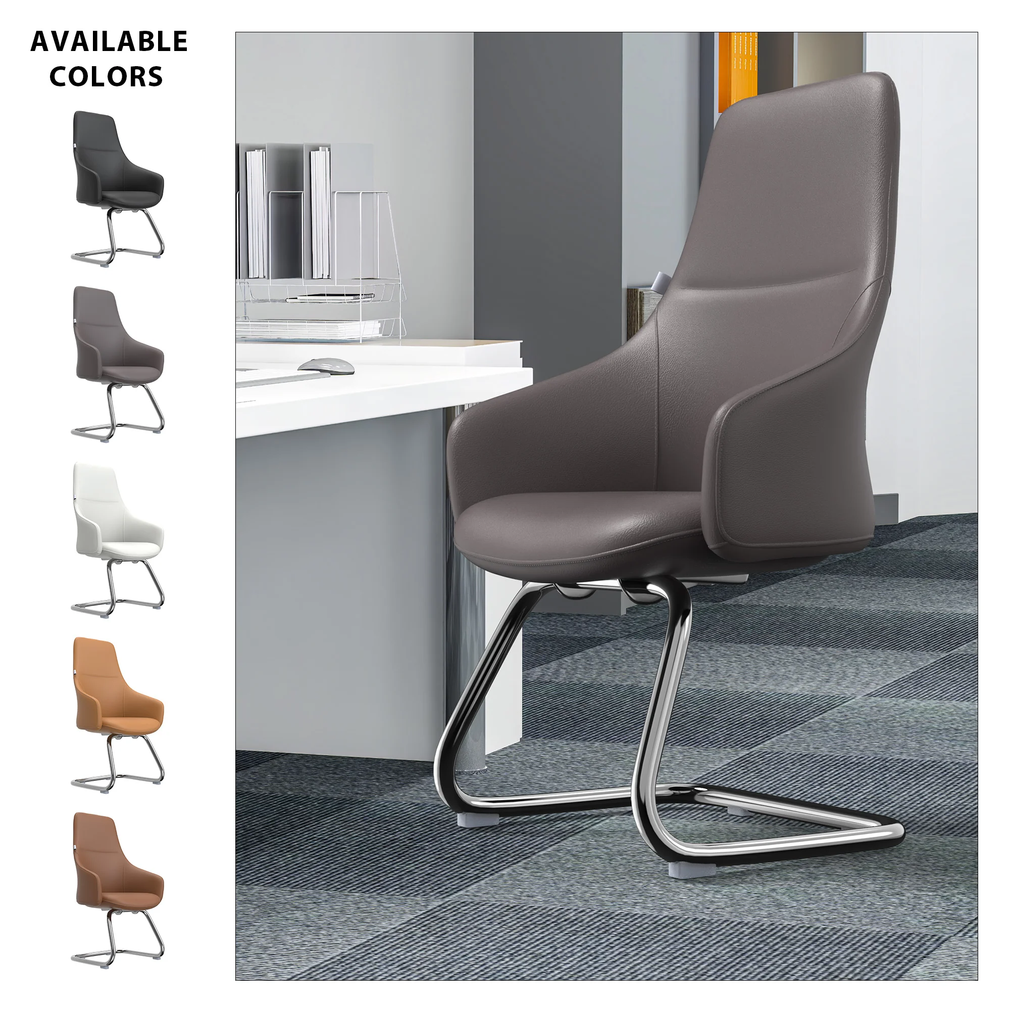 Celeste Series Guest Office Chair in Grey Leather