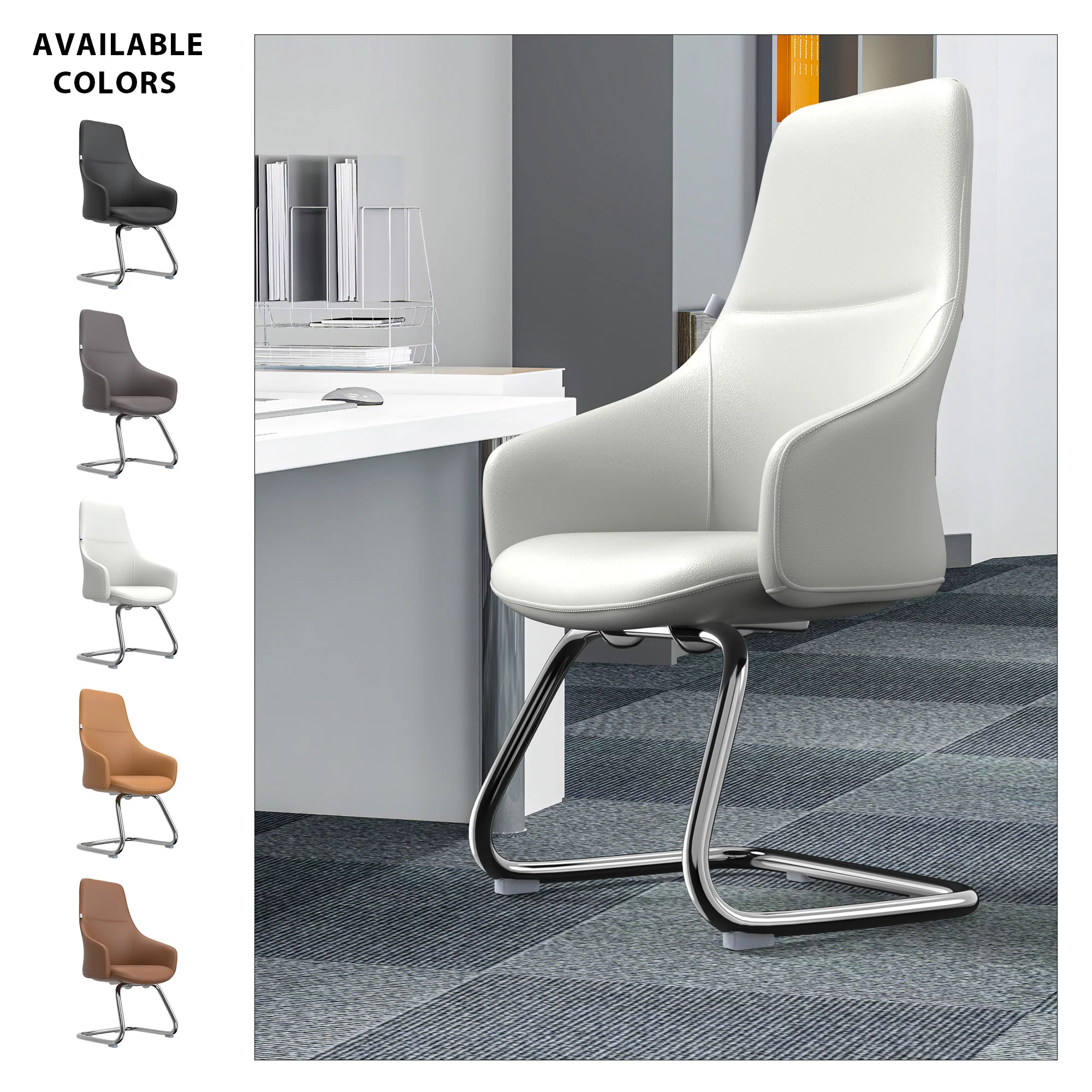 Celeste Series Guest Office Chair in White Leather