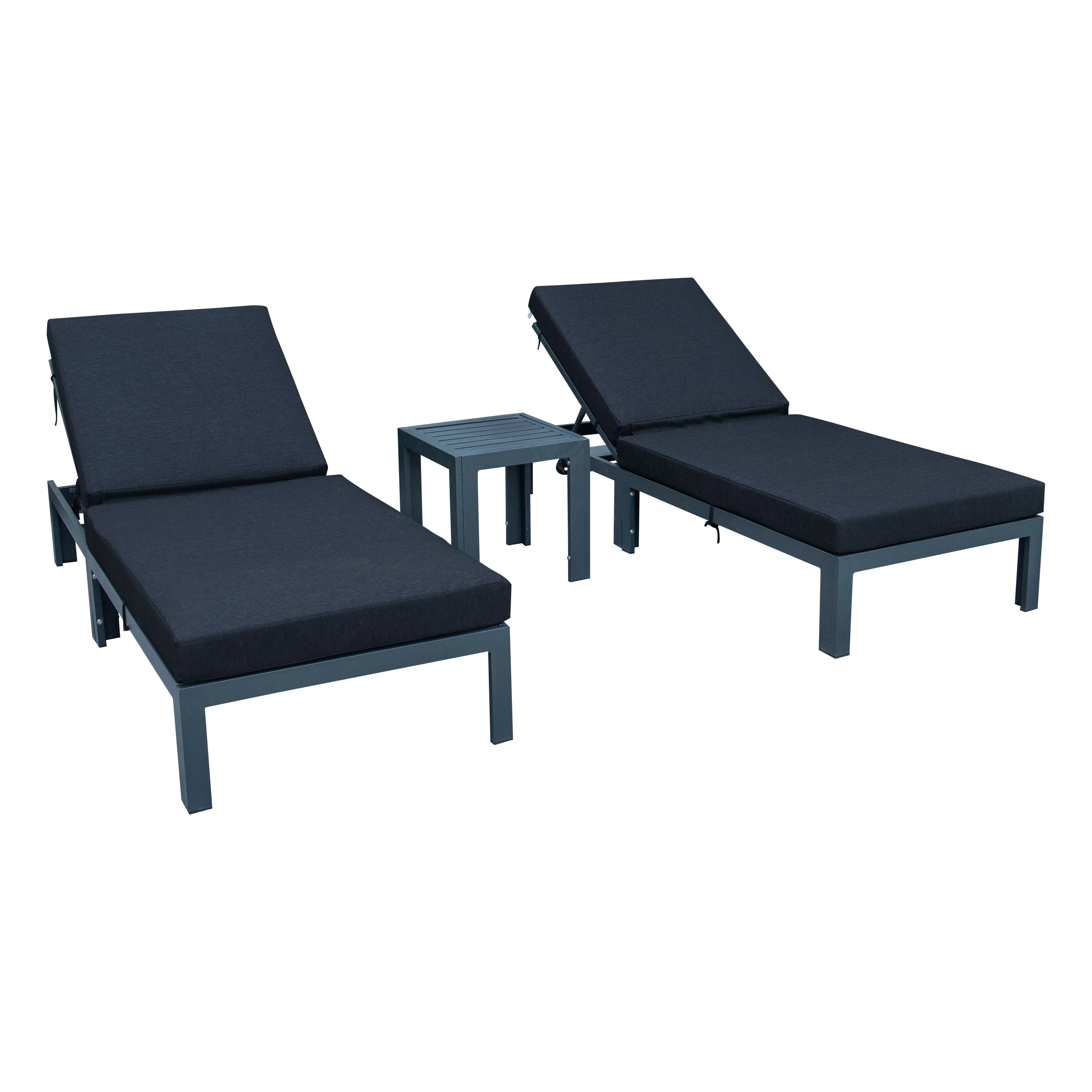 Chelsea Modern Outdoor Chaise Lounge Chair Set of 2 With Side Table & Cushions