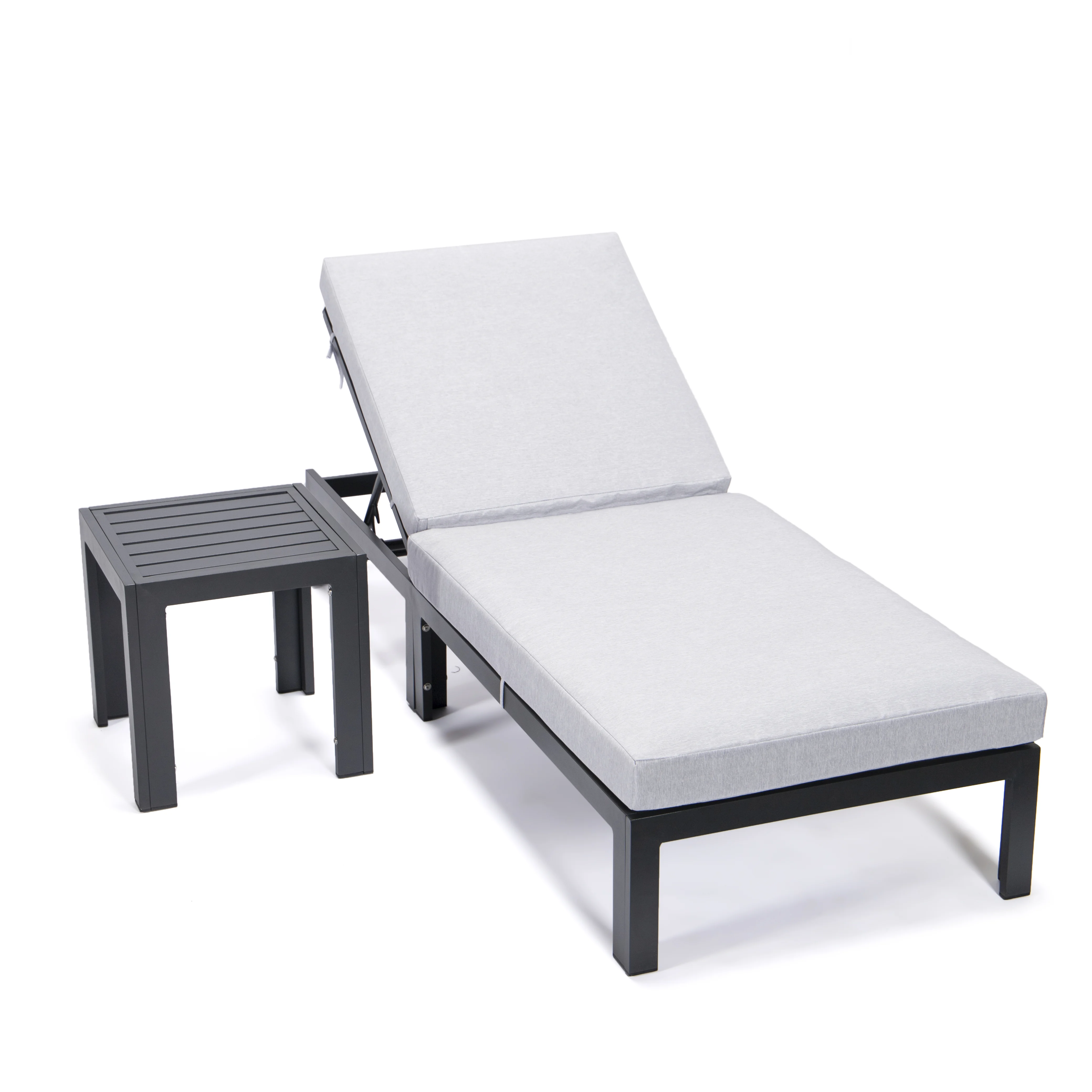Chelsea Modern Outdoor Chaise Lounge Chair With Side Table & Cushions