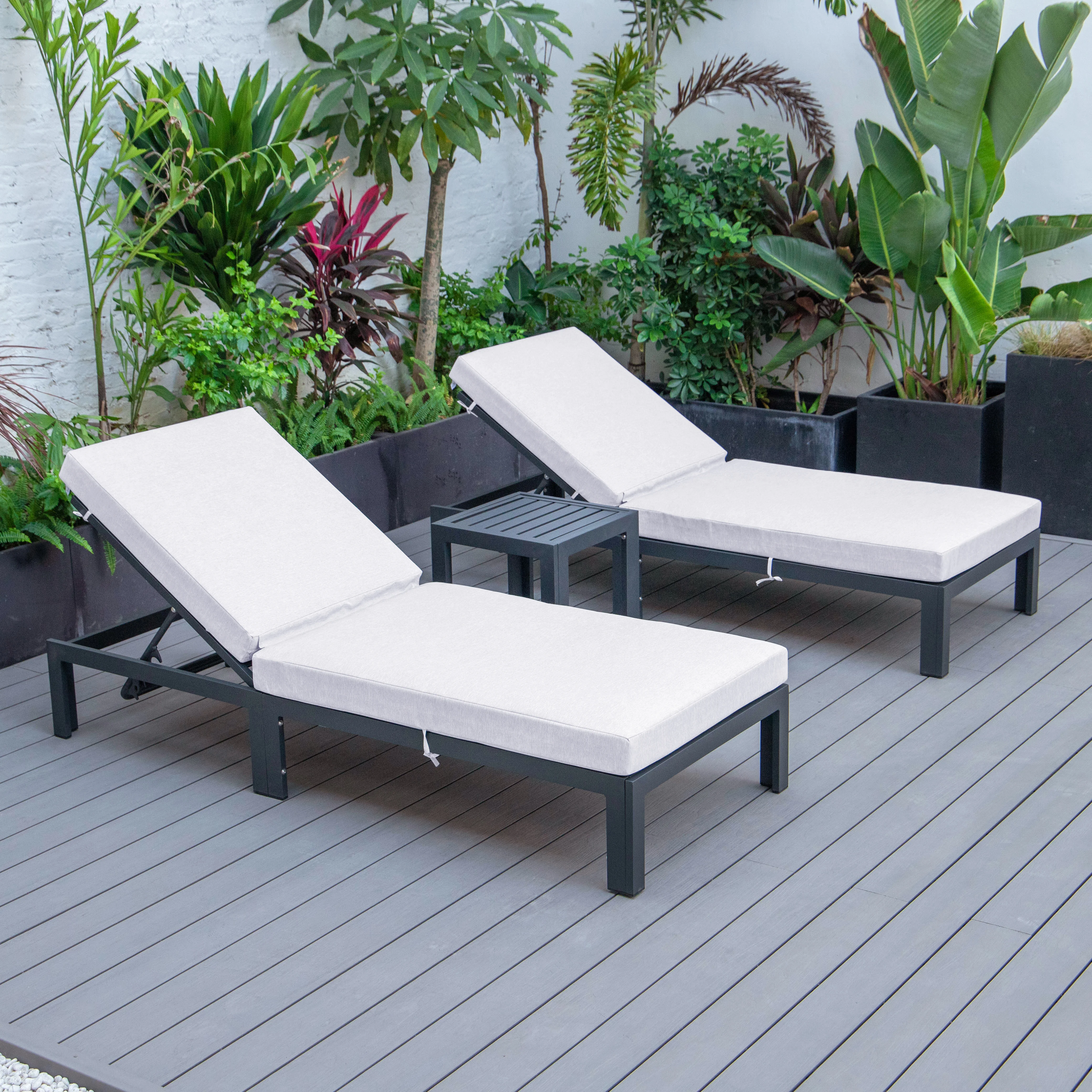 Chelsea Modern Outdoor Chaise Lounge Chair Set of 2 With Side Table & Cushions
