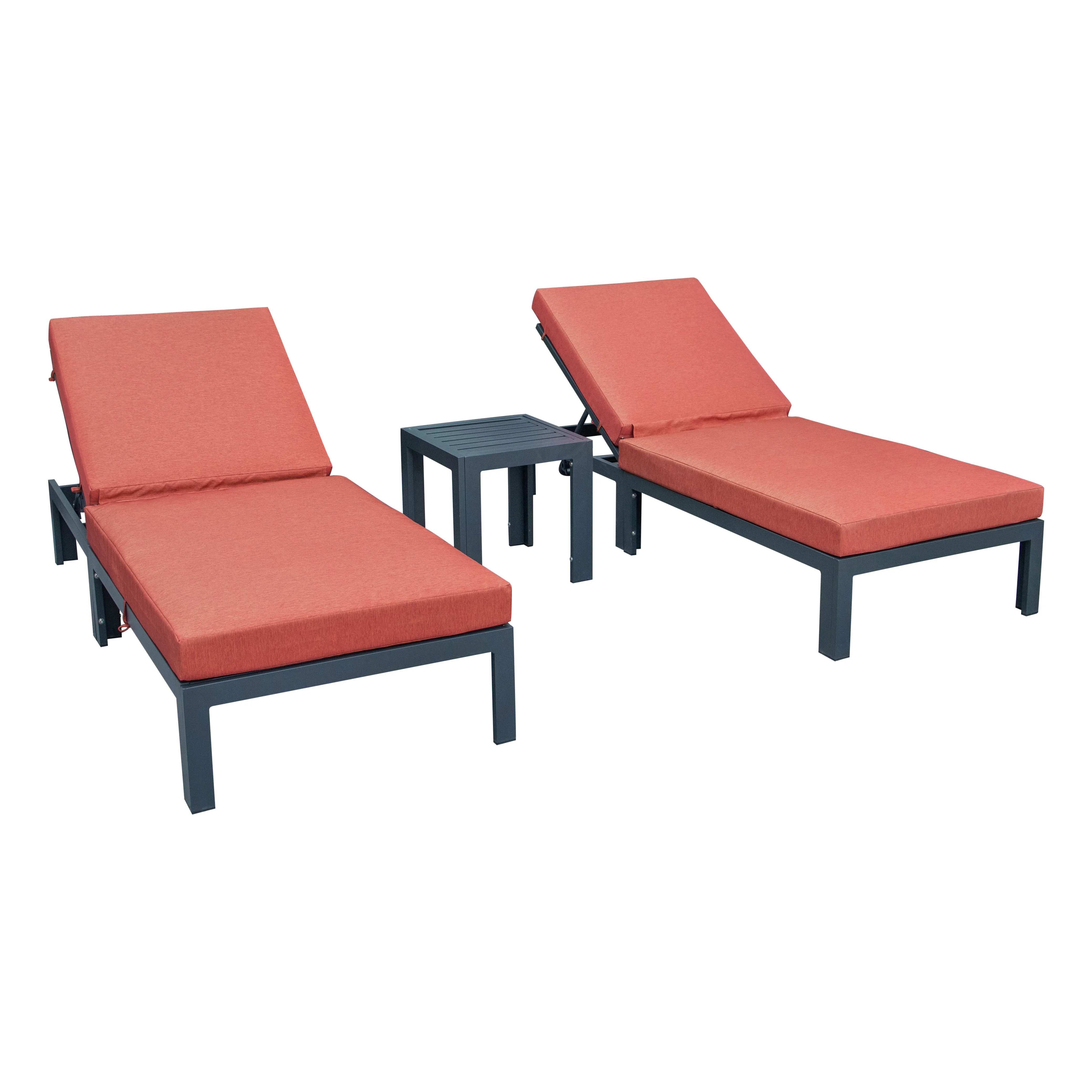 Chelsea Modern Outdoor Chaise Lounge Chair Set of 2 With Side Table & Cushions
