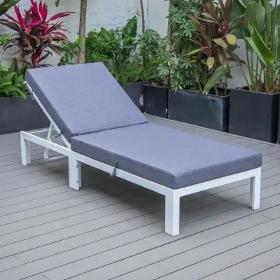 Chelsea Modern Outdoor White Chaise Lounge Chair With Cushions