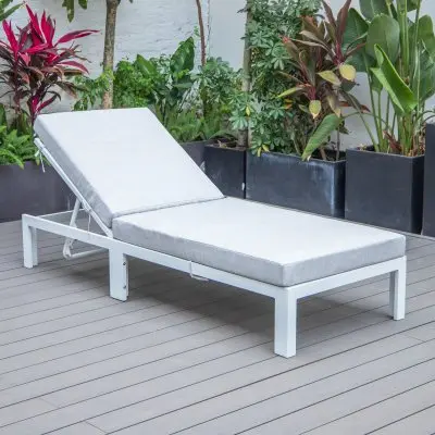 Chelsea Modern Outdoor White Chaise Lounge Chair With Cushions