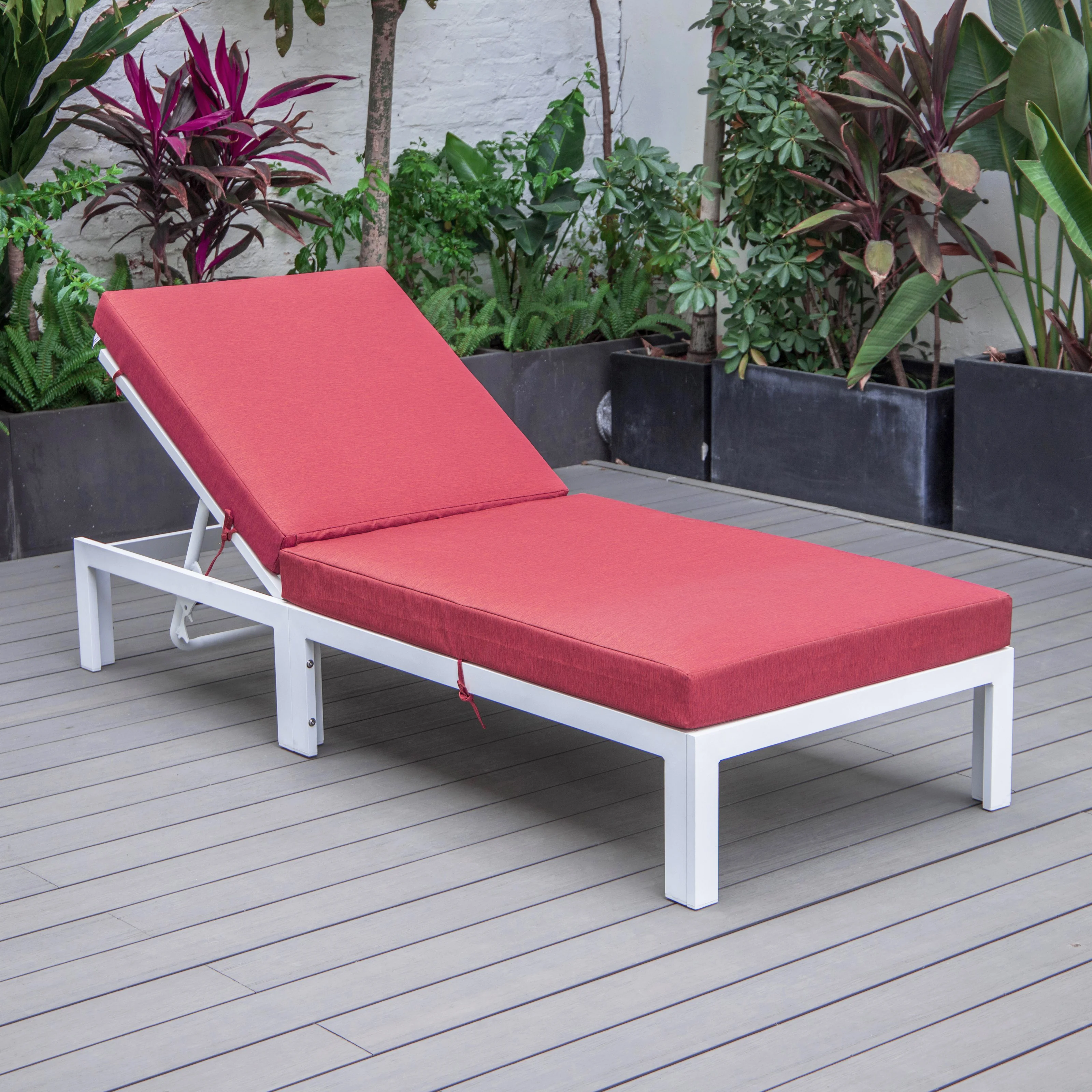 Chelsea Modern Outdoor White Chaise Lounge Chair With Cushions