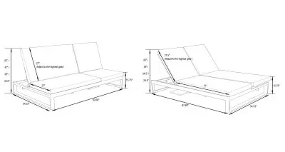 Chelsea Convertible Lounge Reclining Double Chaise With Cushions