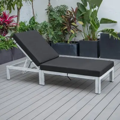 Chelsea Modern Outdoor Weathered Grey Chaise Lounge Chair With Cushions