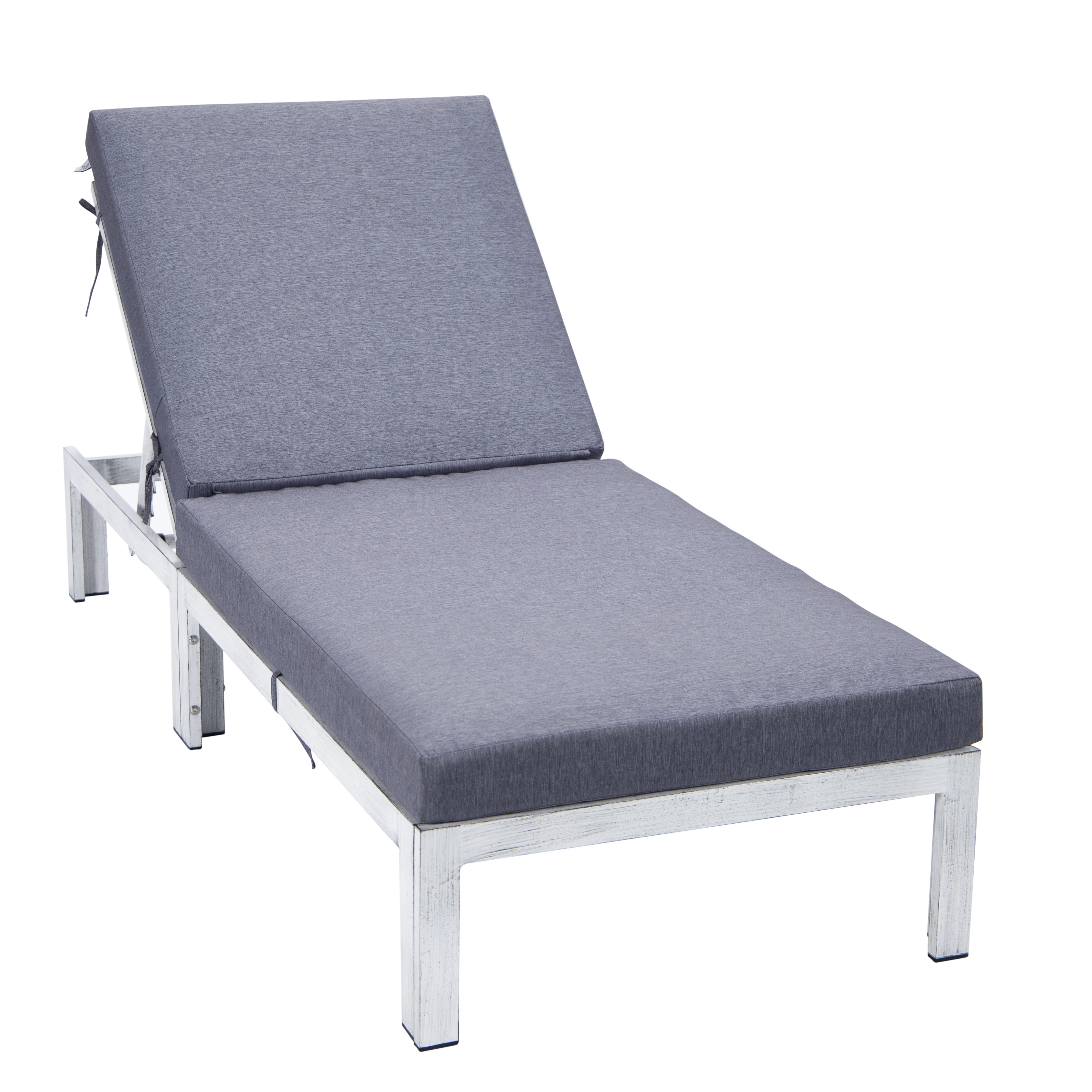 Chelsea Modern Outdoor Weathered Grey Chaise Lounge Chair With Cushions