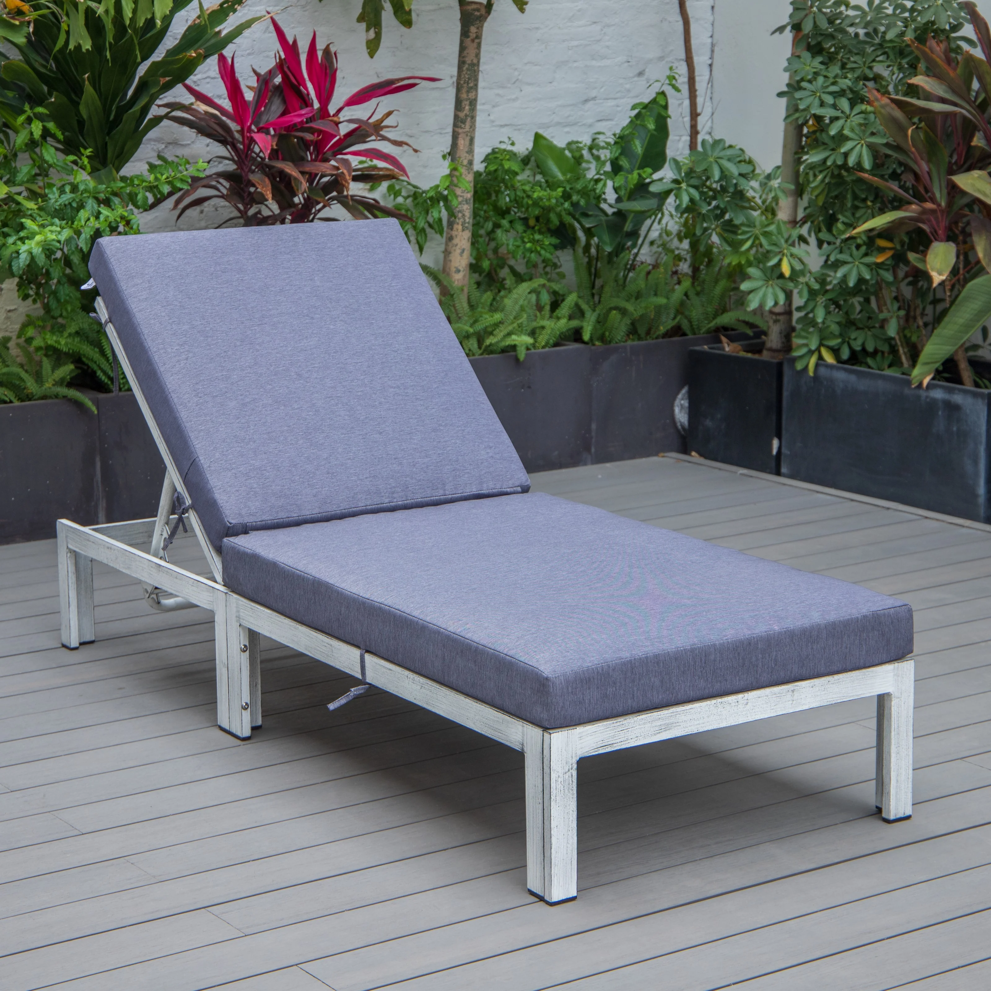 Chelsea Modern Outdoor Weathered Grey Chaise Lounge Chair With Cushions